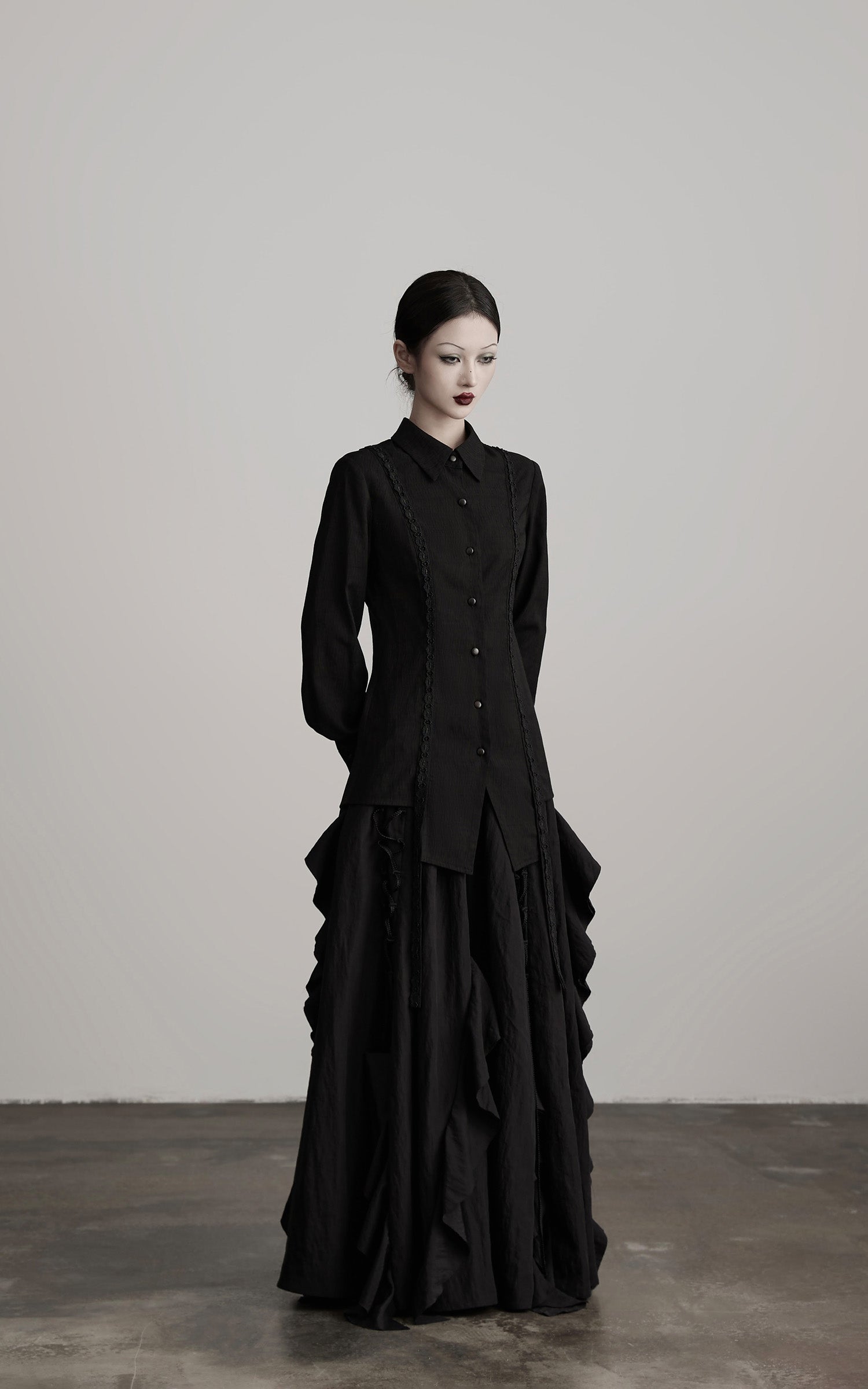 INDULGE Deconstructed Panel Shirt with Sheer Back and Embroidered Trims