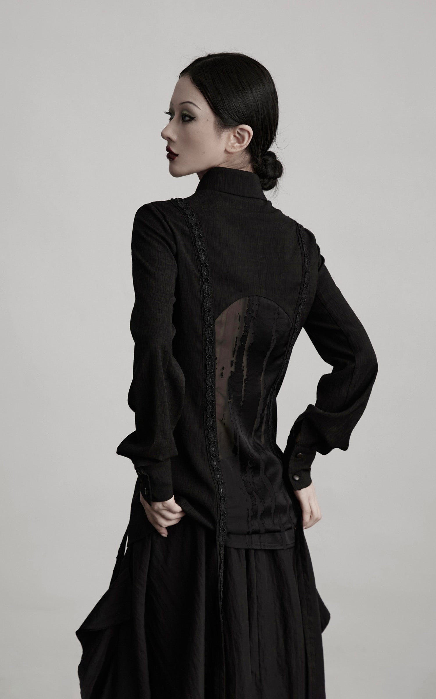 INDULGE Deconstructed Panel Shirt with Sheer Back and Embroidered Trims