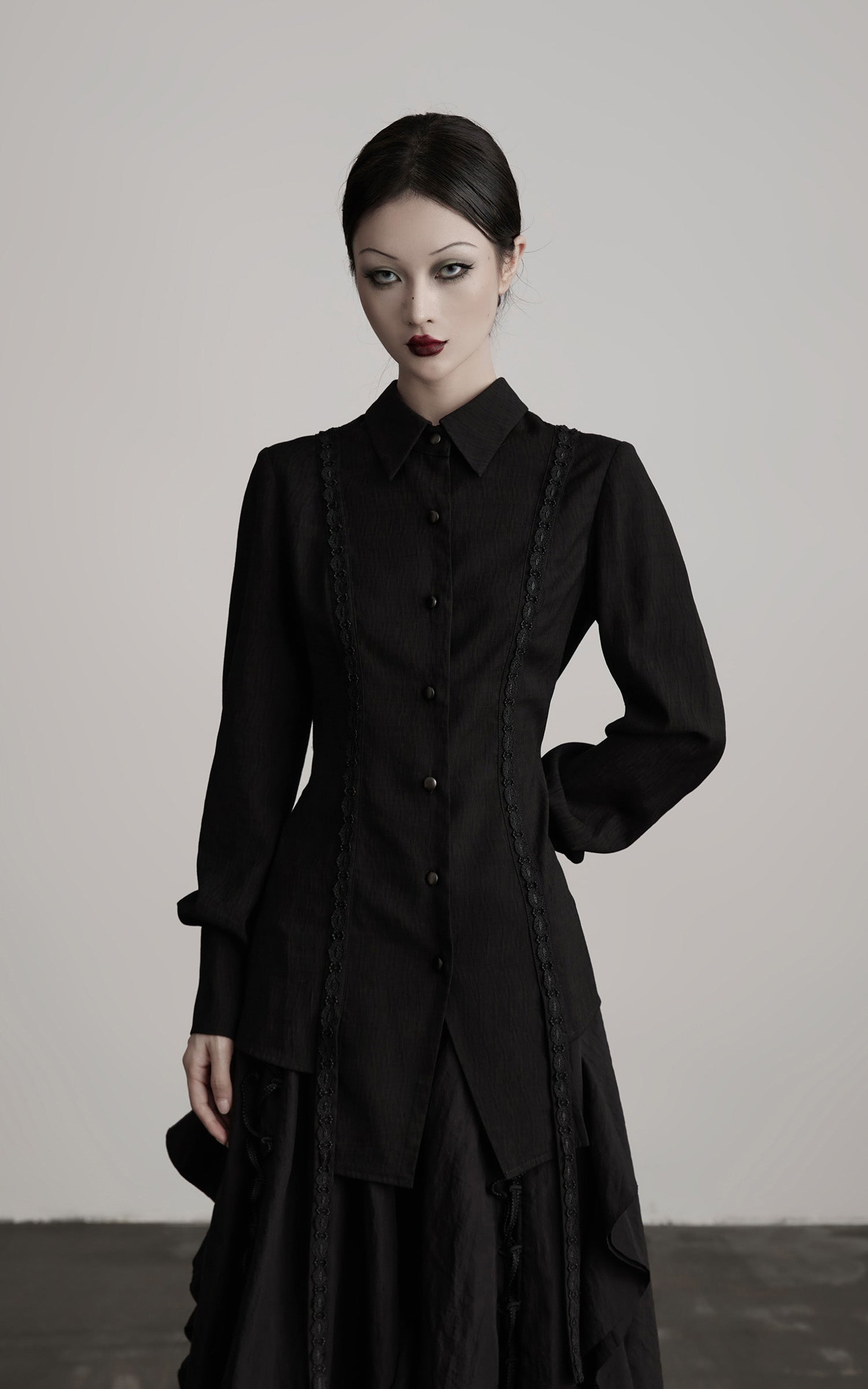 INDULGE Deconstructed Panel Shirt with Sheer Back and Embroidered Trims