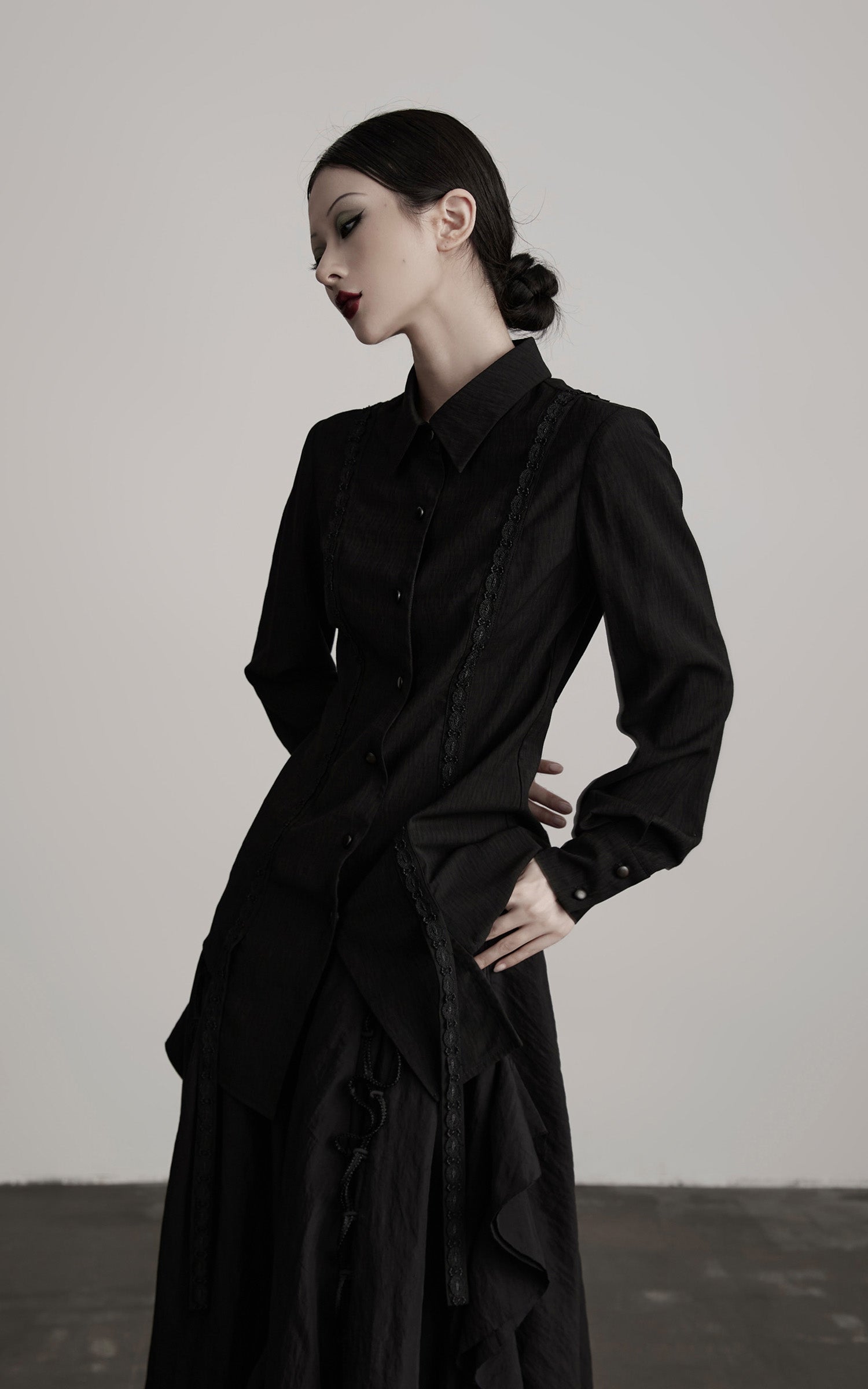 INDULGE Deconstructed Panel Shirt with Sheer Back and Embroidered Trims