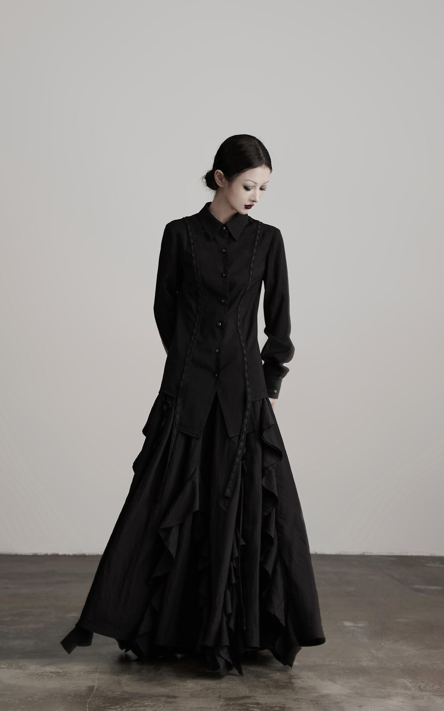 INDULGE Deconstructed Panel Shirt with Sheer Back and Embroidered Trims