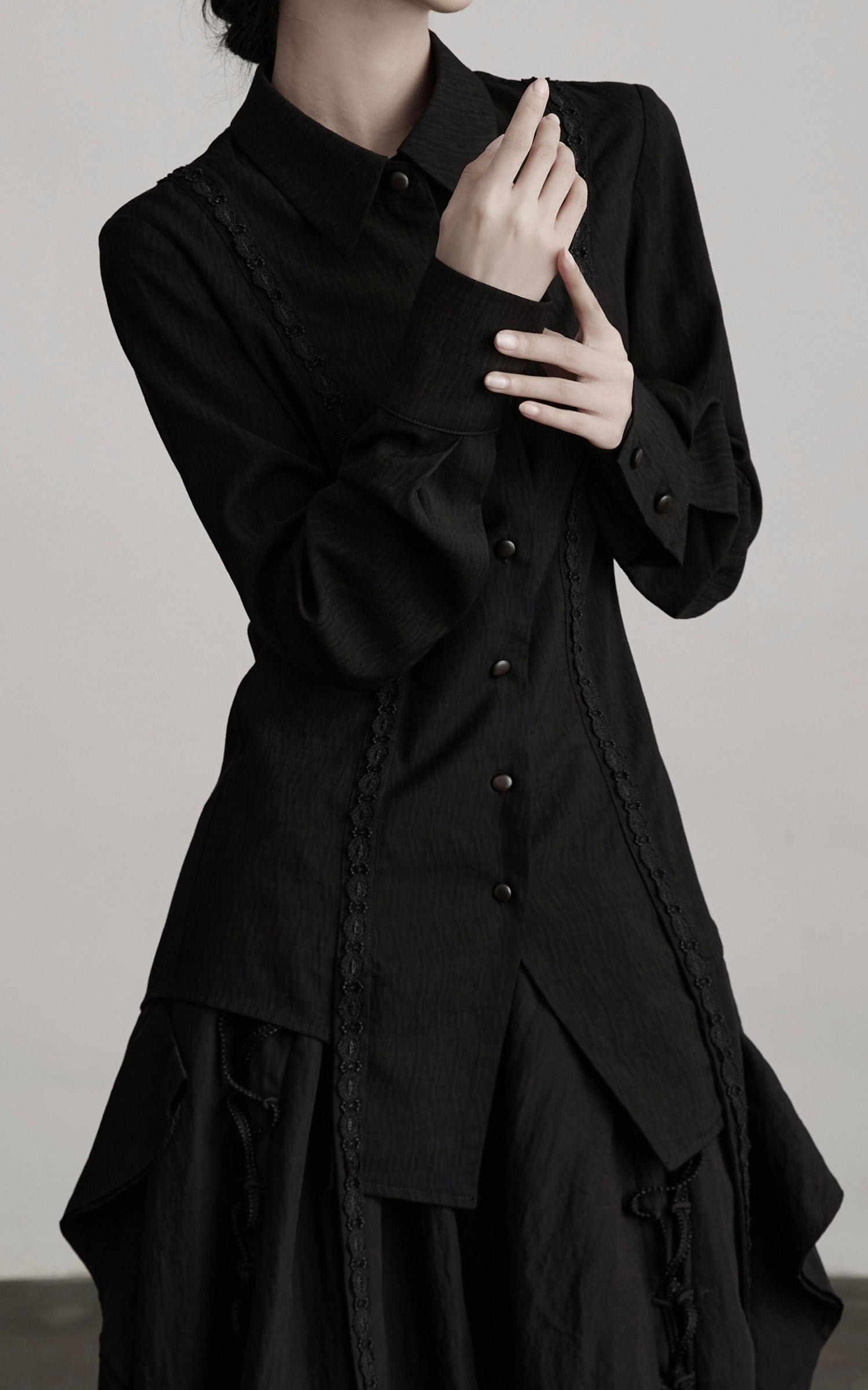INDULGE Deconstructed Panel Shirt with Sheer Back and Embroidered Trims