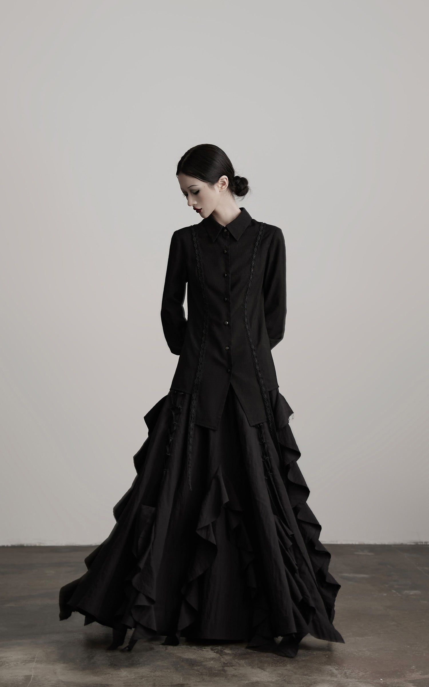 INDULGE Deconstructed Panel Shirt with Sheer Back and Embroidered Trims