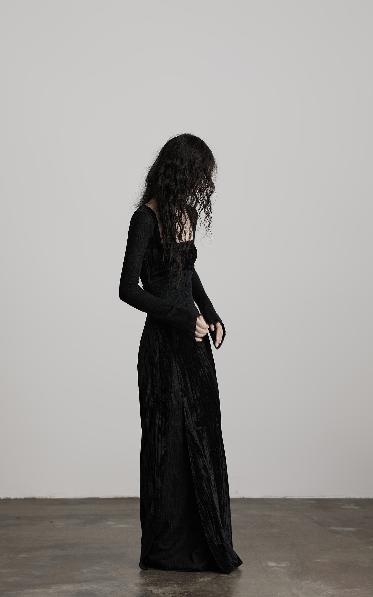 INDULGE Wool Velvet Long Dress with Corset Waist
