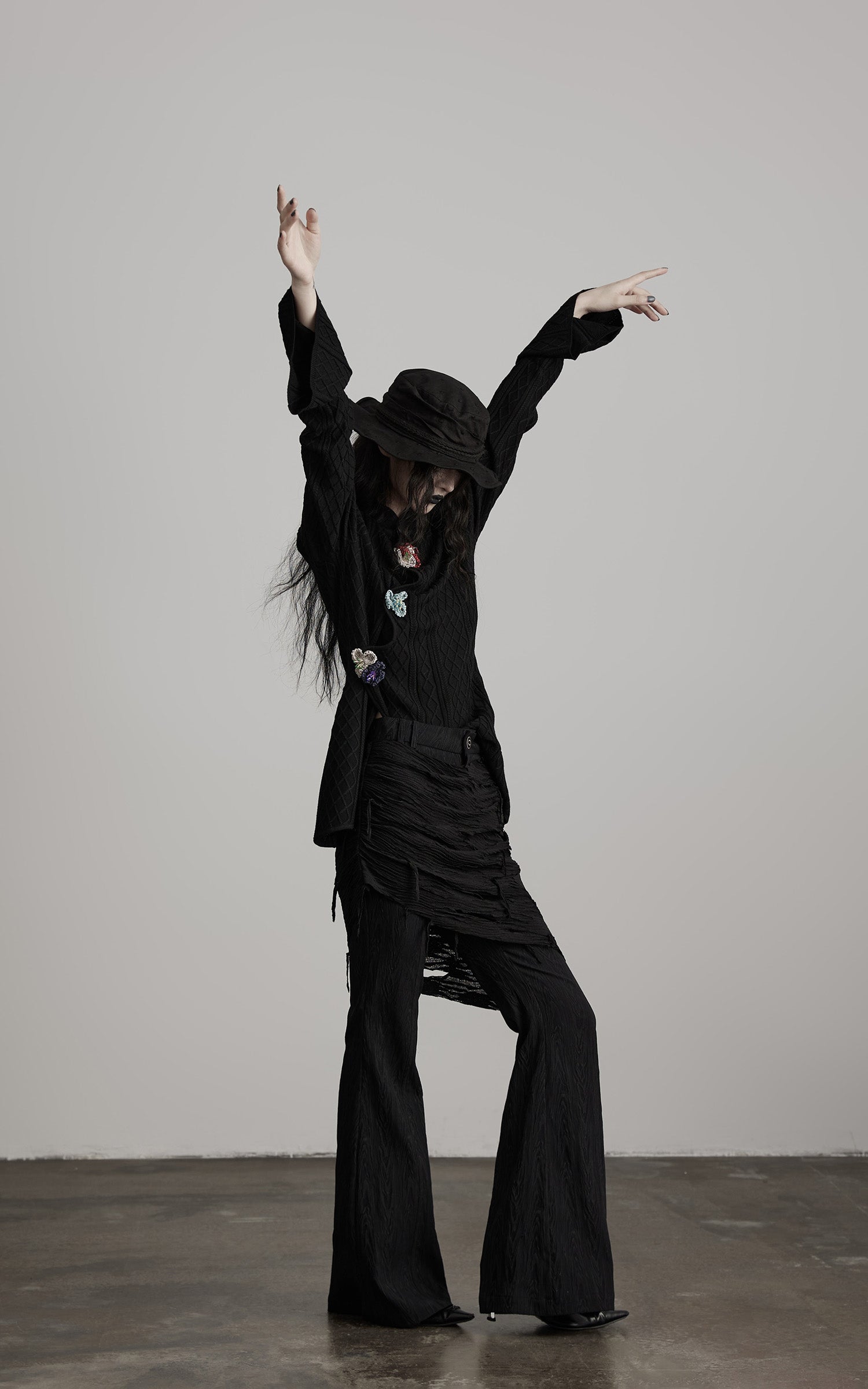 DOINDULGE Deconstructed Layered Wide-Leg Pants