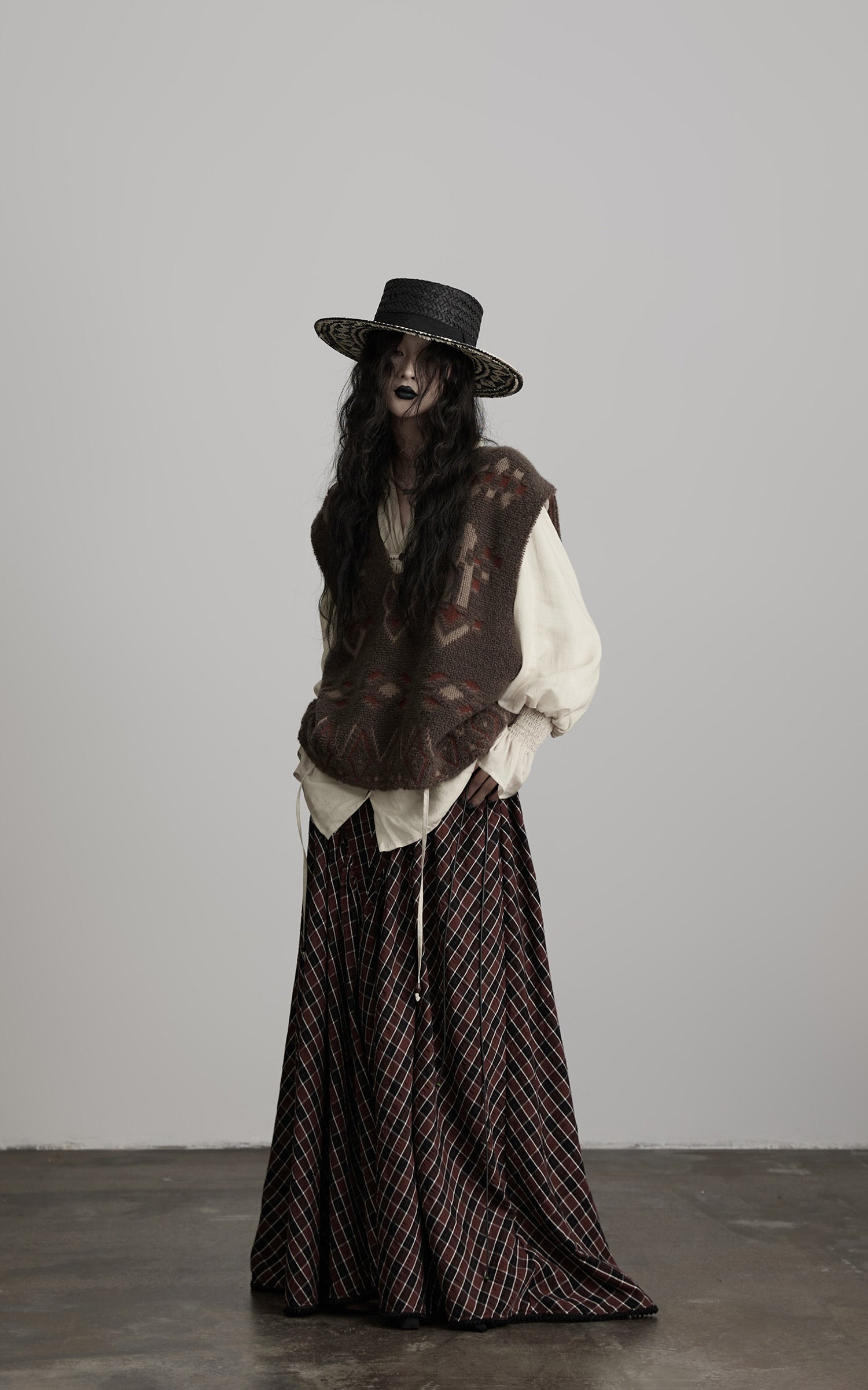 Jupe Longue à Carreaux Texturés