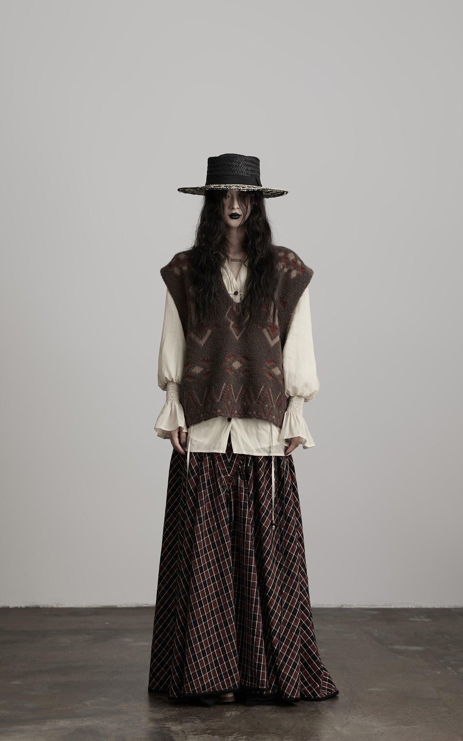 Jupe Longue à Carreaux Texturés