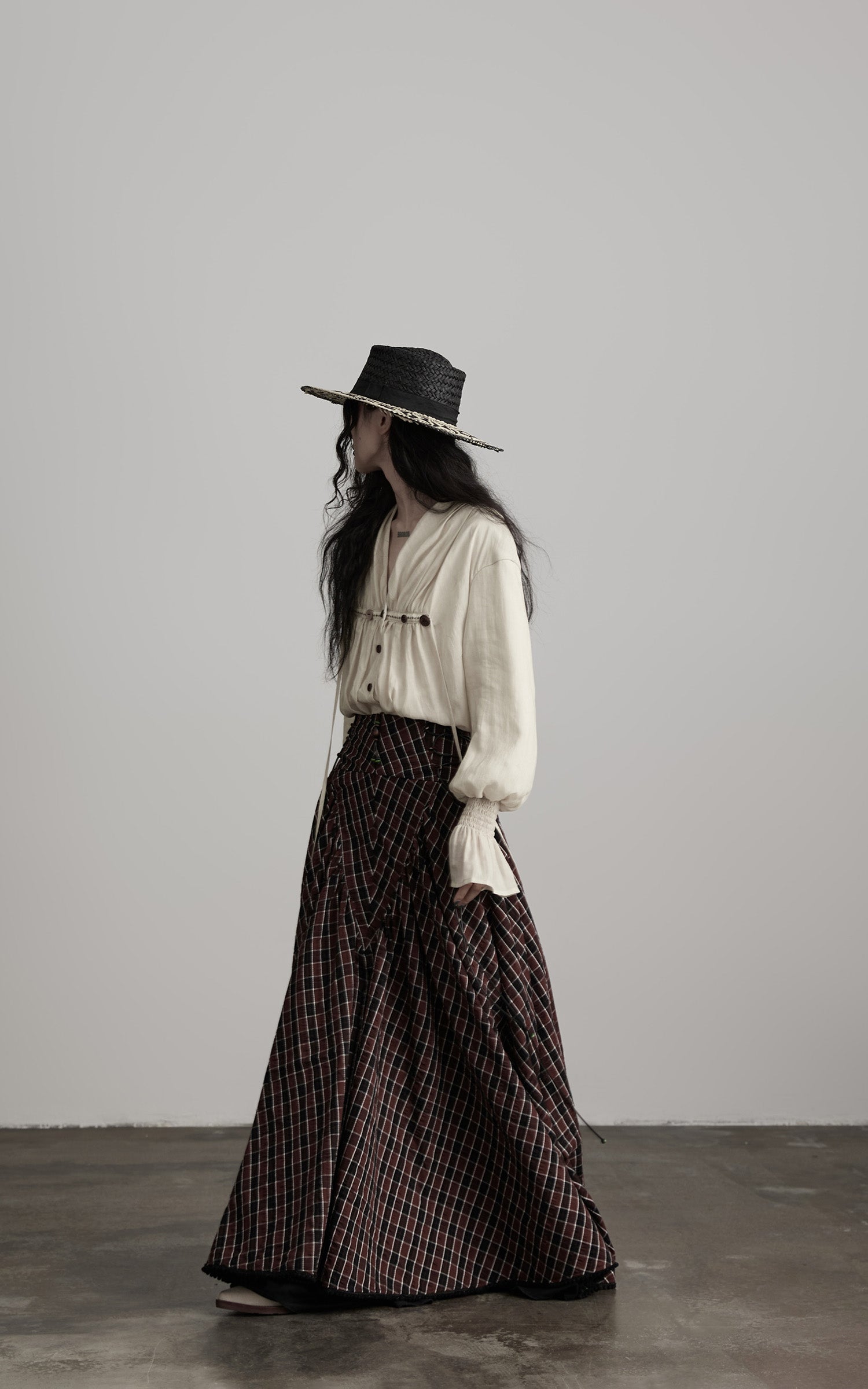 Jupe Longue à Carreaux Texturés