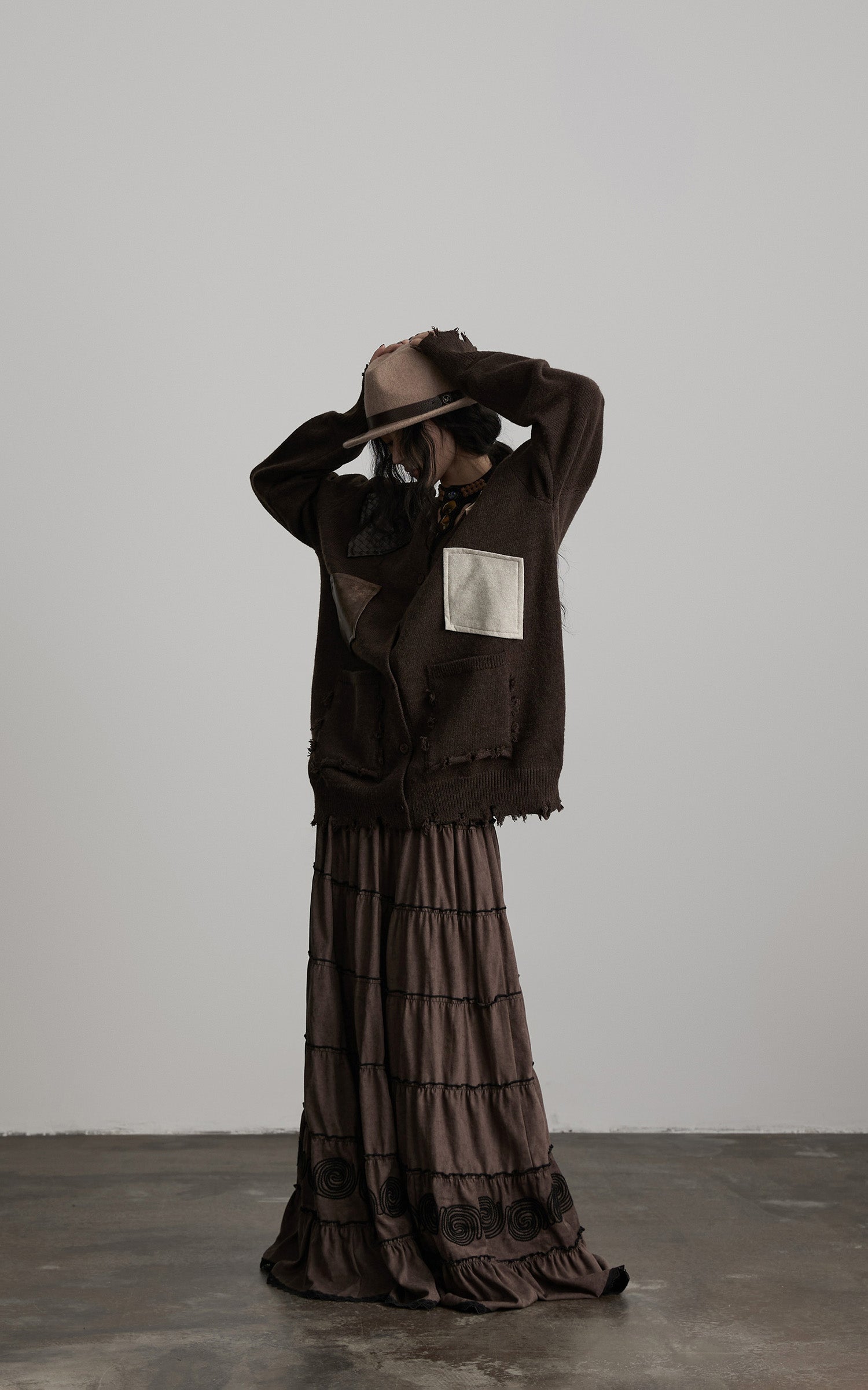 INDULGE Patchwork Distressed Knit Cardigan