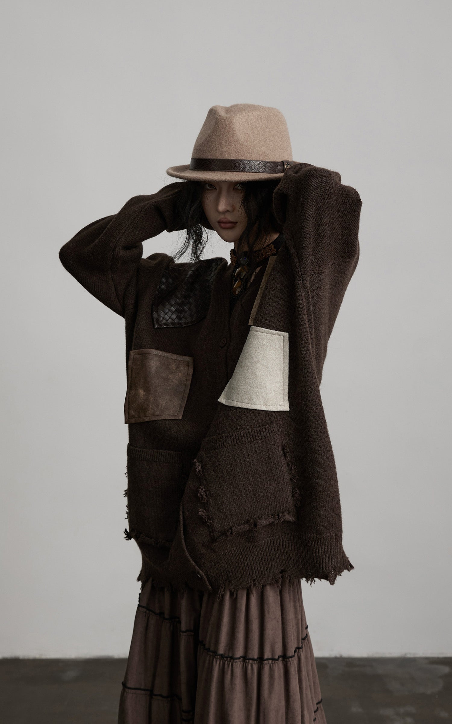 INDULGE Patchwork Distressed Knit Cardigan