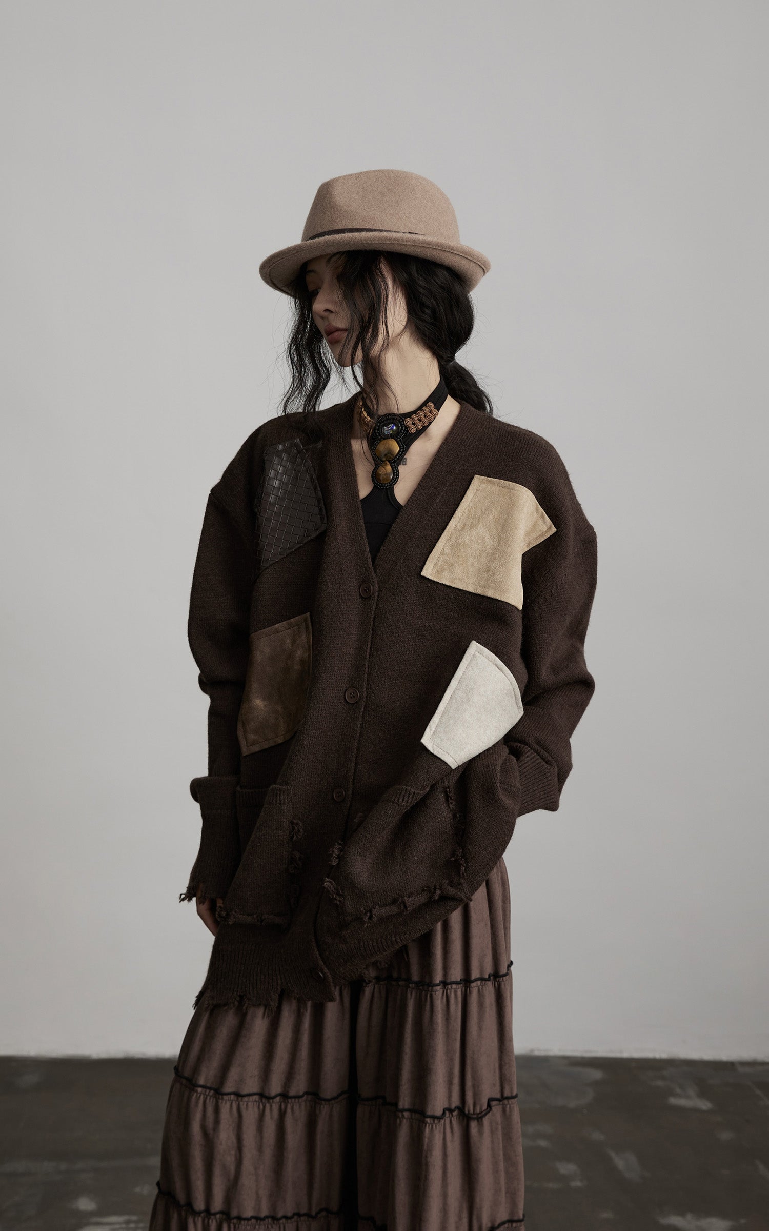 INDULGE Patchwork Distressed Knit Cardigan