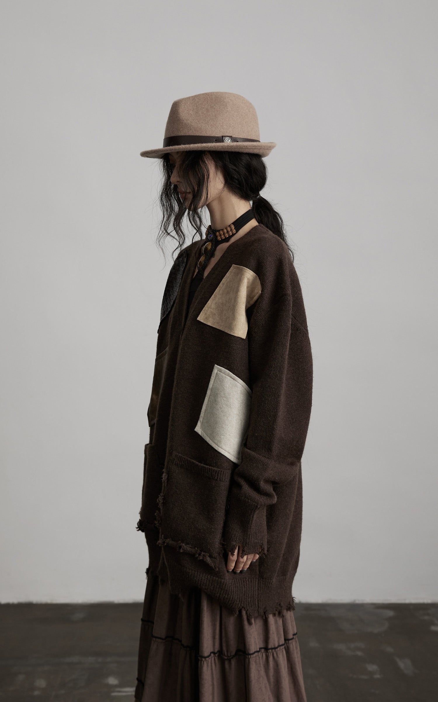 INDULGE Patchwork Distressed Knit Cardigan