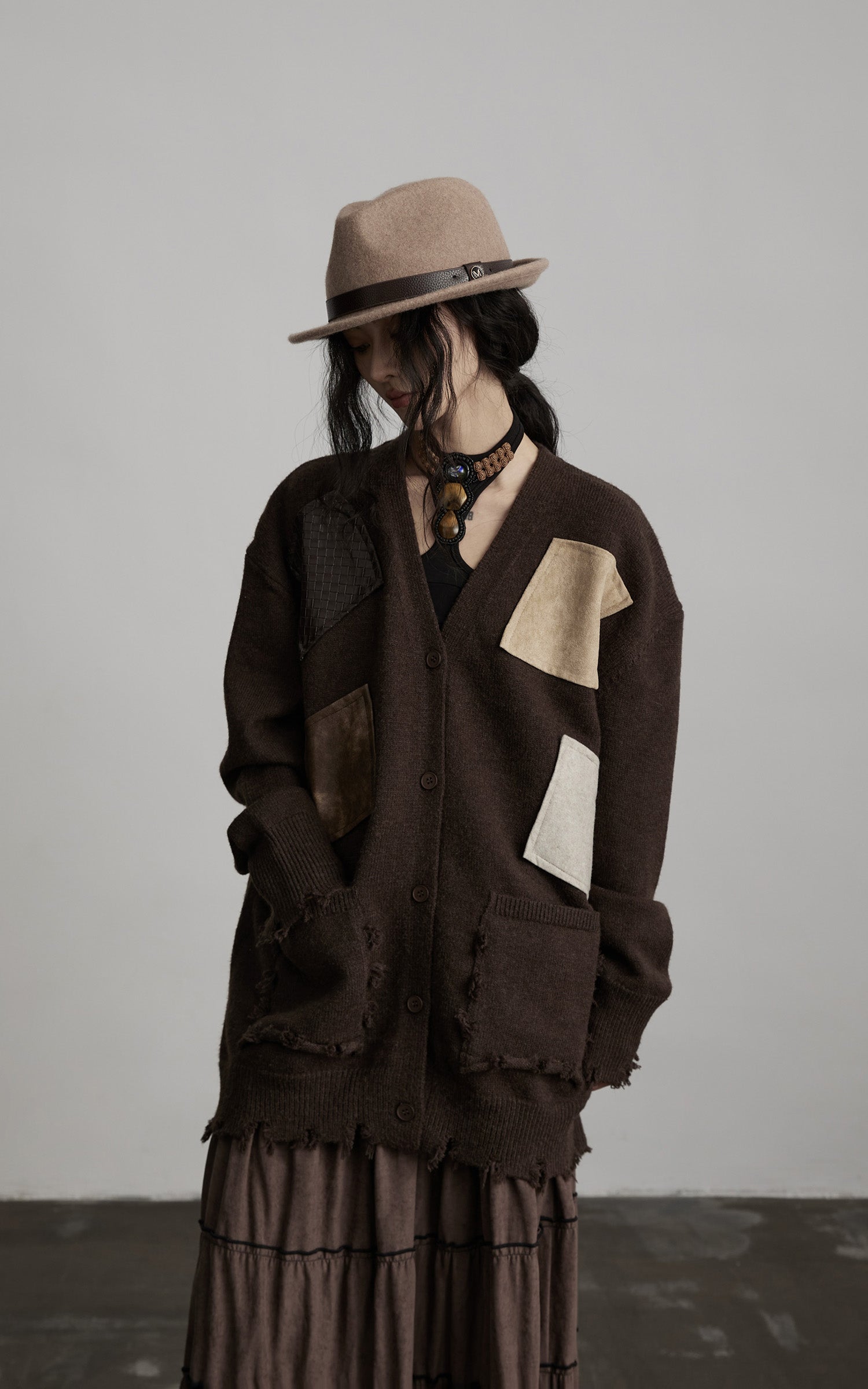 INDULGE Patchwork Distressed Knit Cardigan