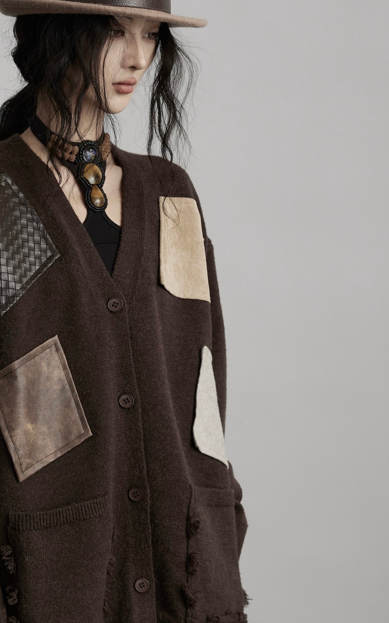 INDULGE Patchwork Distressed Knit Cardigan