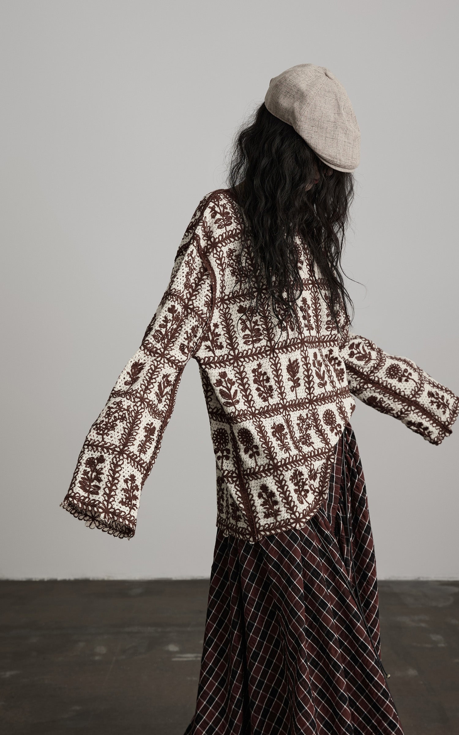 INDULGE Floral Grid Knit Sweater