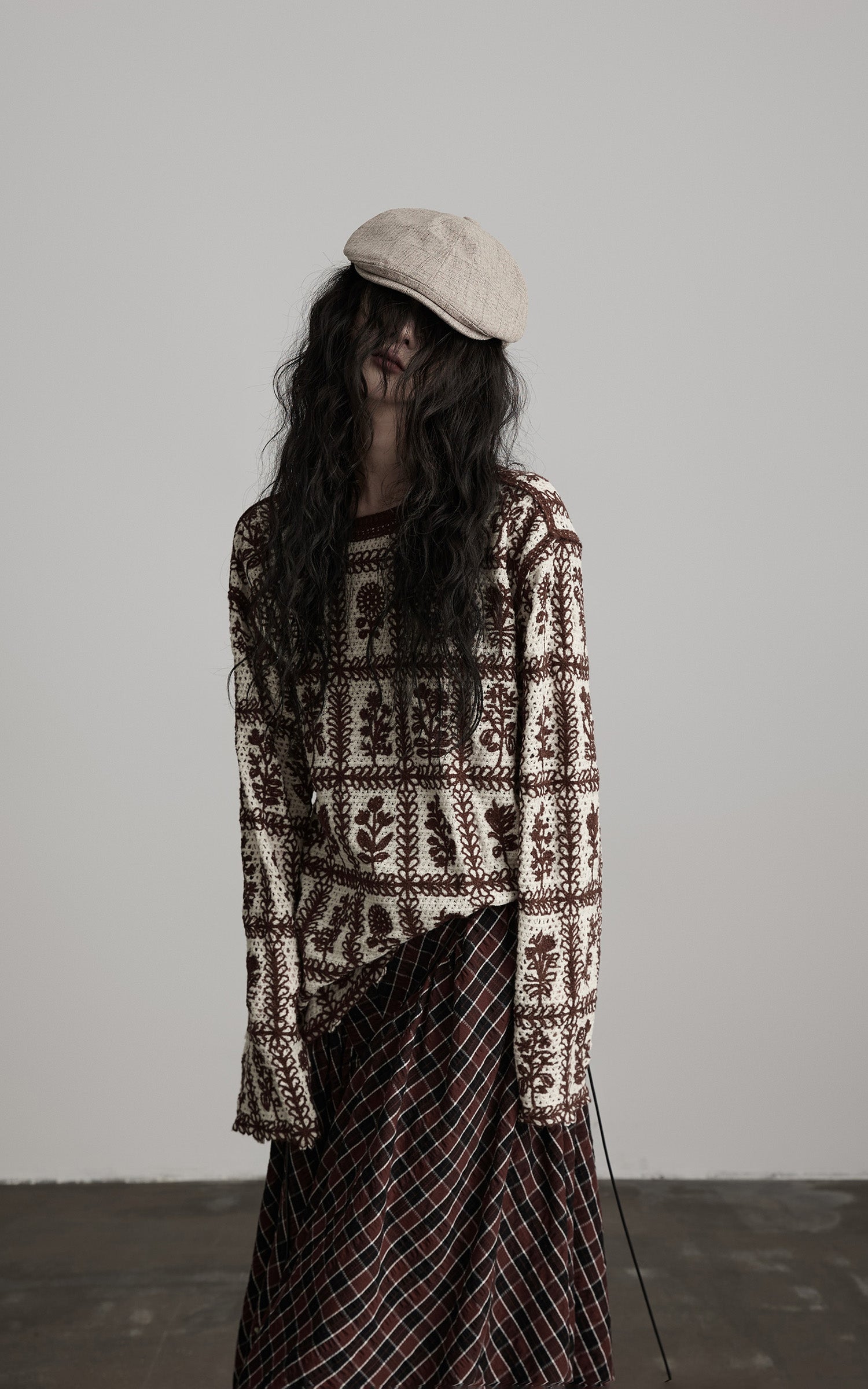 INDULGE Floral Grid Knit Sweater