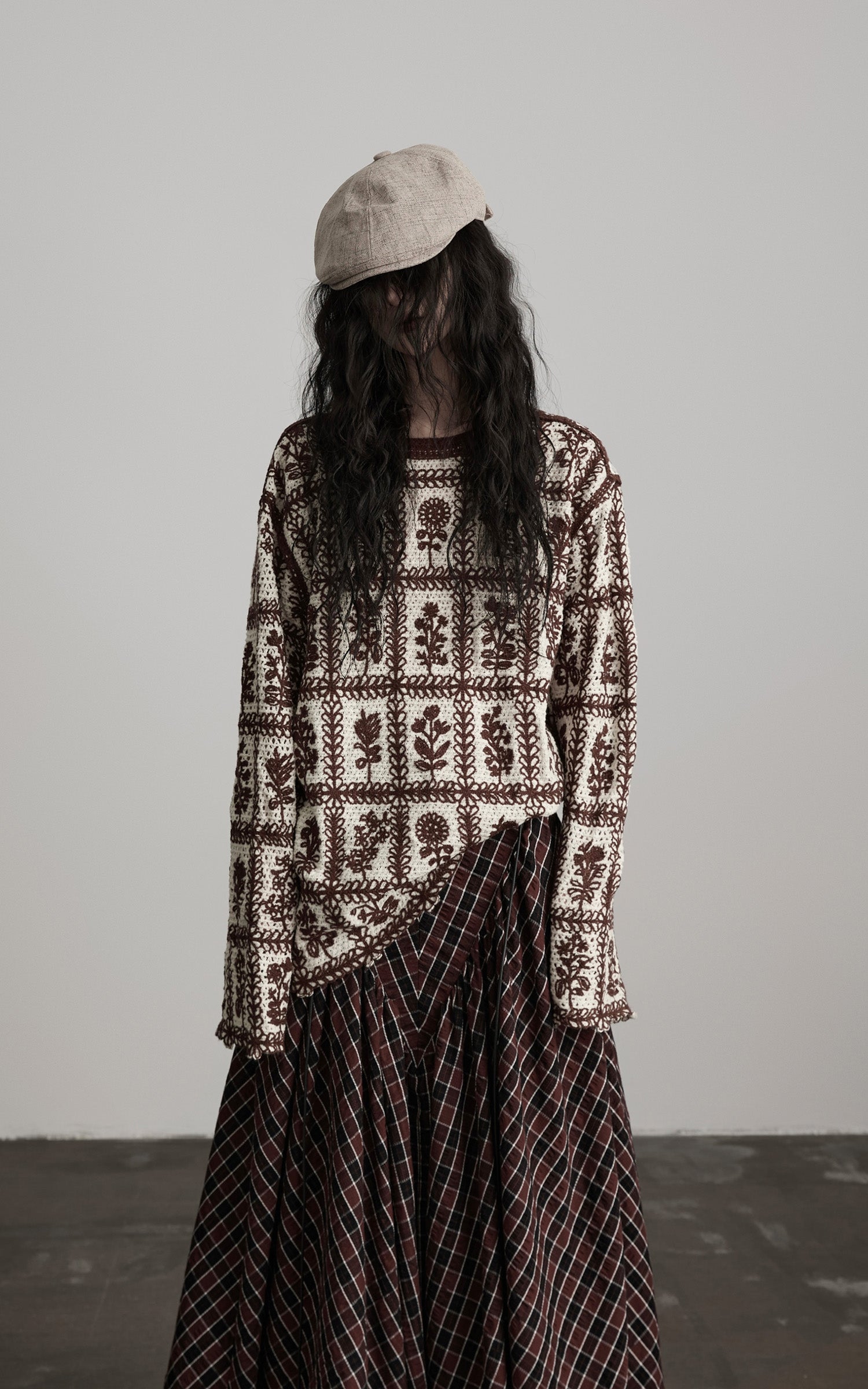 INDULGE Floral Grid Knit Sweater