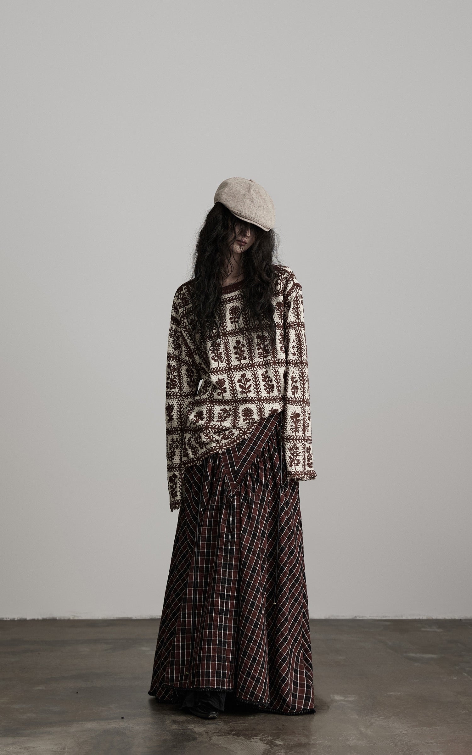 INDULGE Floral Grid Knit Sweater