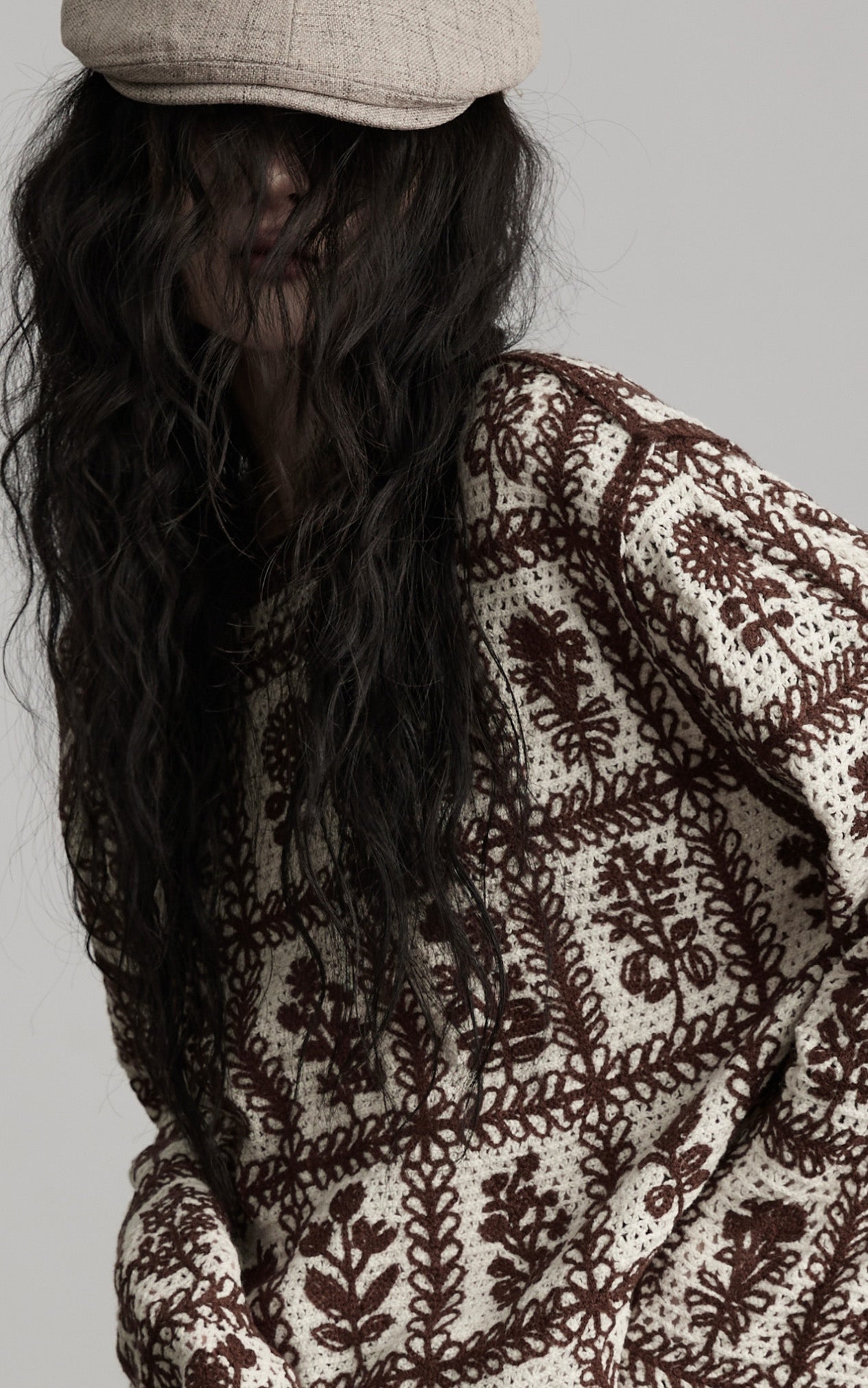 INDULGE Floral Grid Knit Sweater