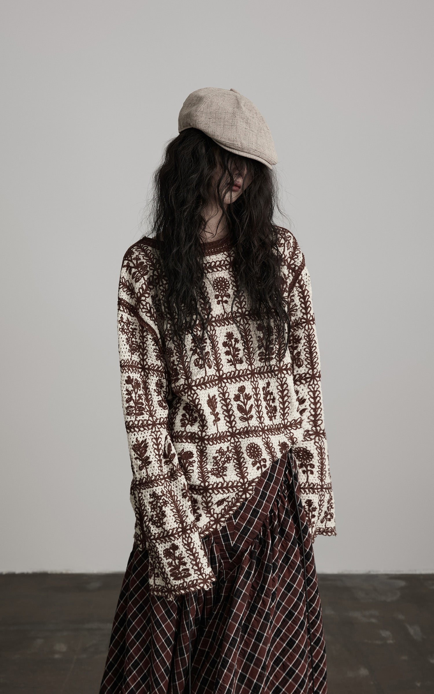 INDULGE Floral Grid Knit Sweater