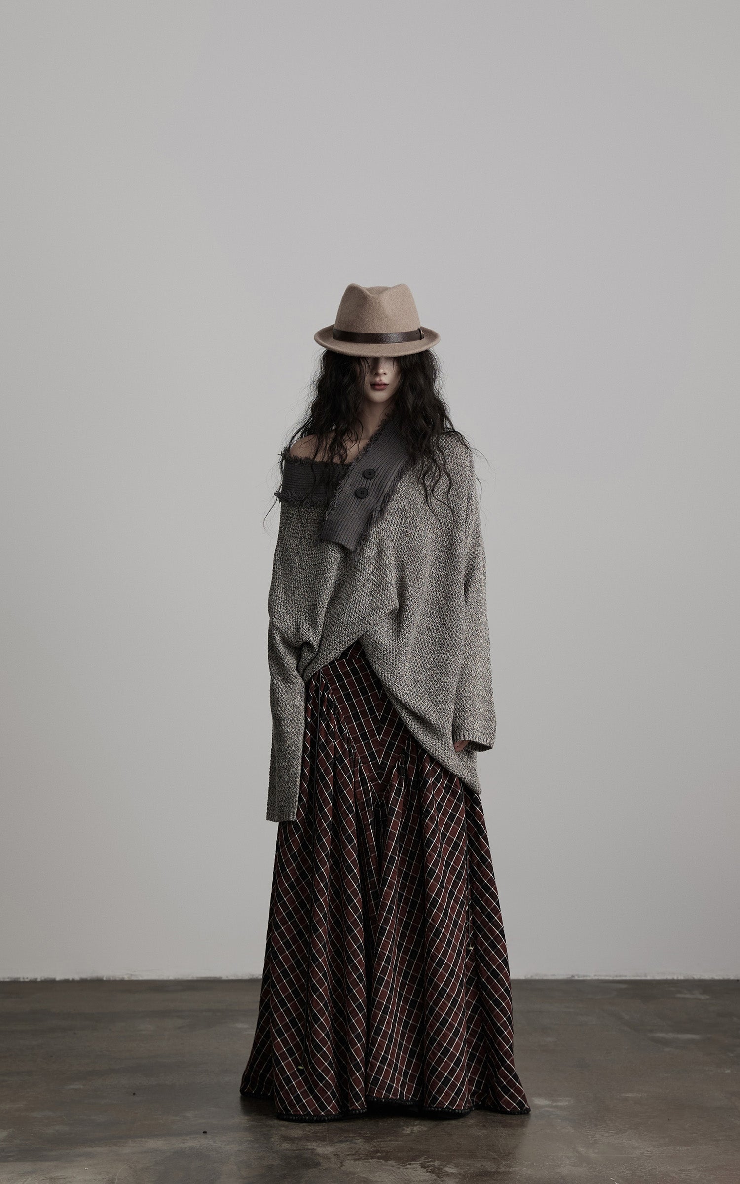 INDULGE Textured Asymmetric Collar Knit Sweater