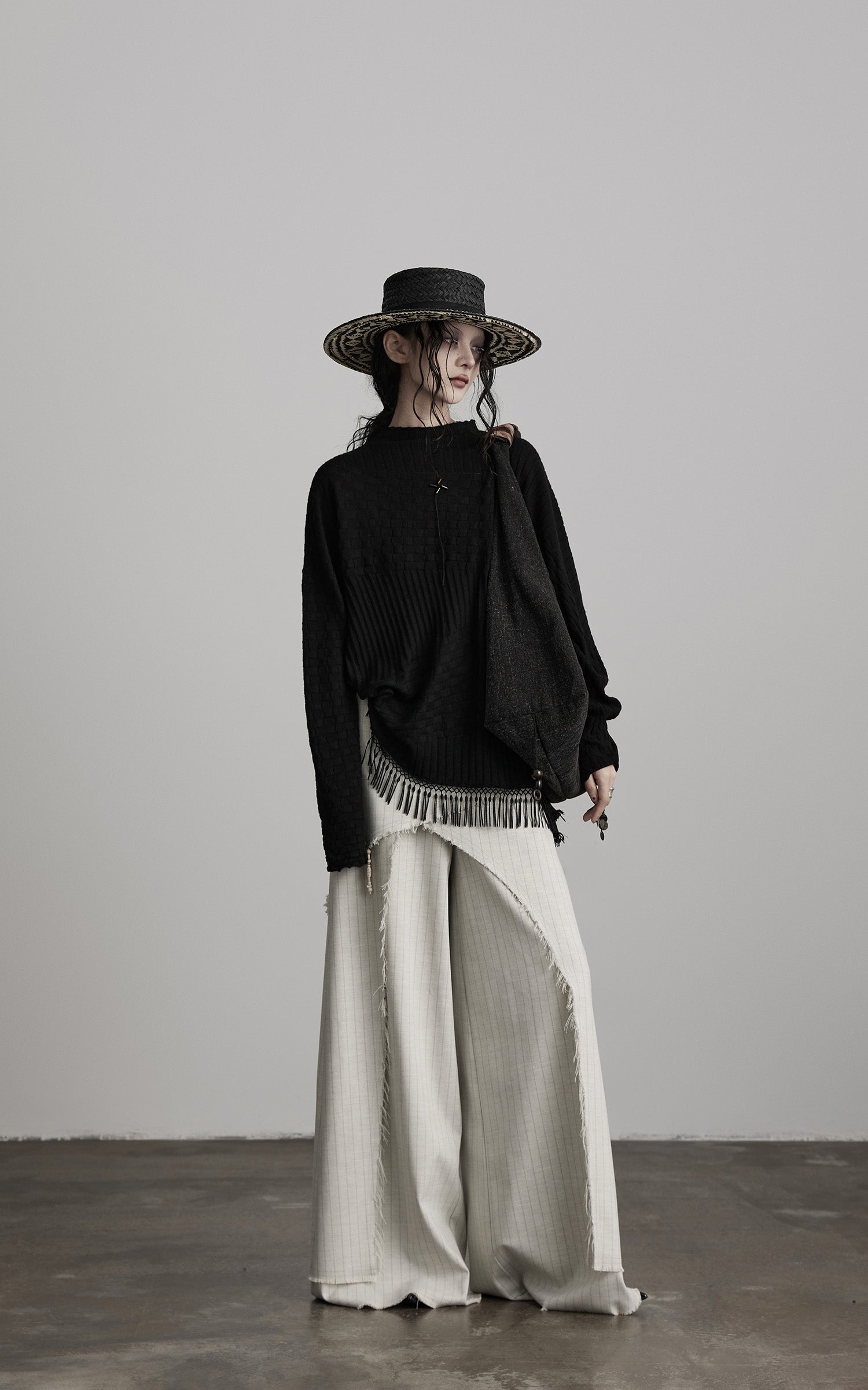 INDULGE Textured Fringe Knit Sweater