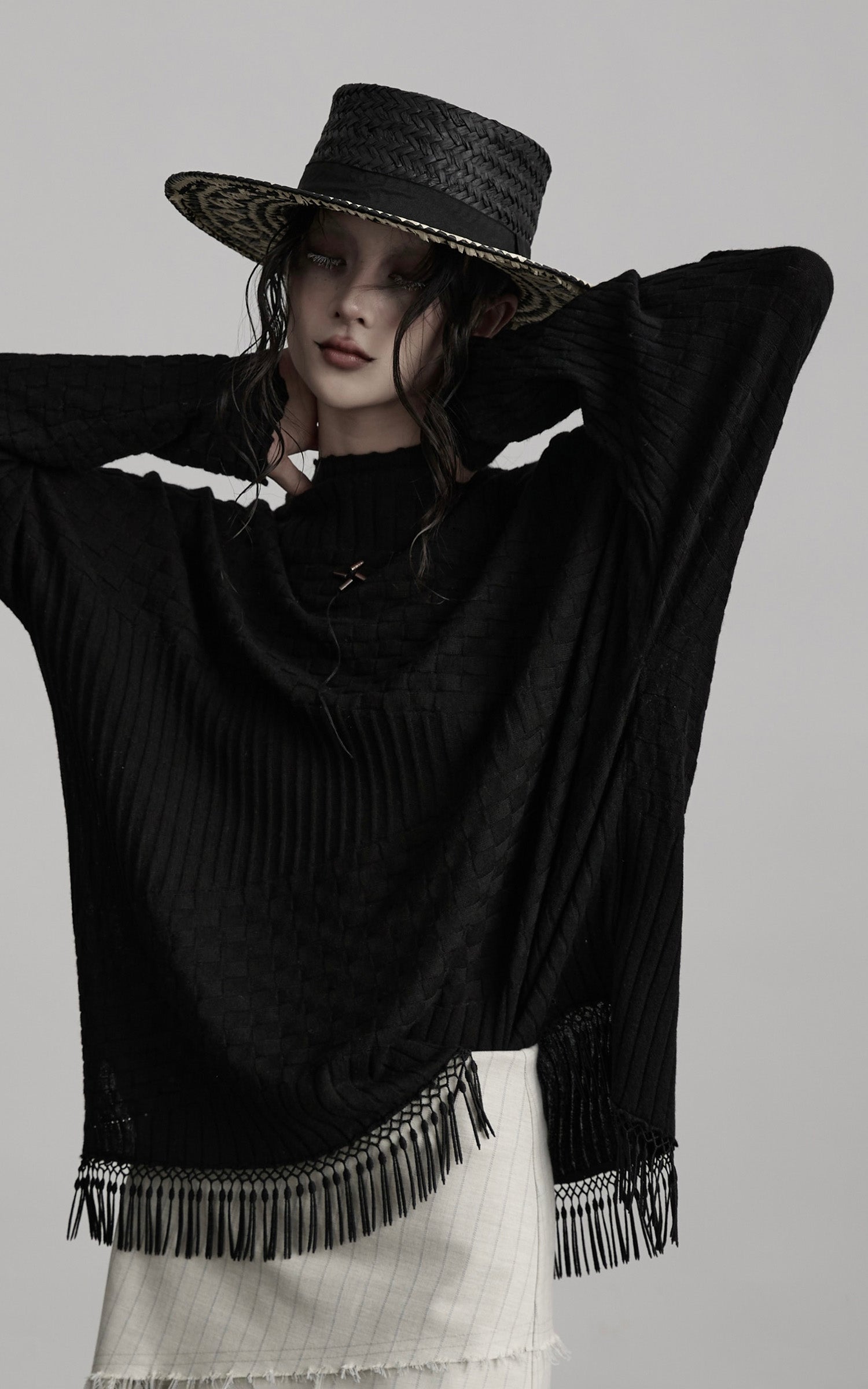 INDULGE Textured Fringe Knit Sweater