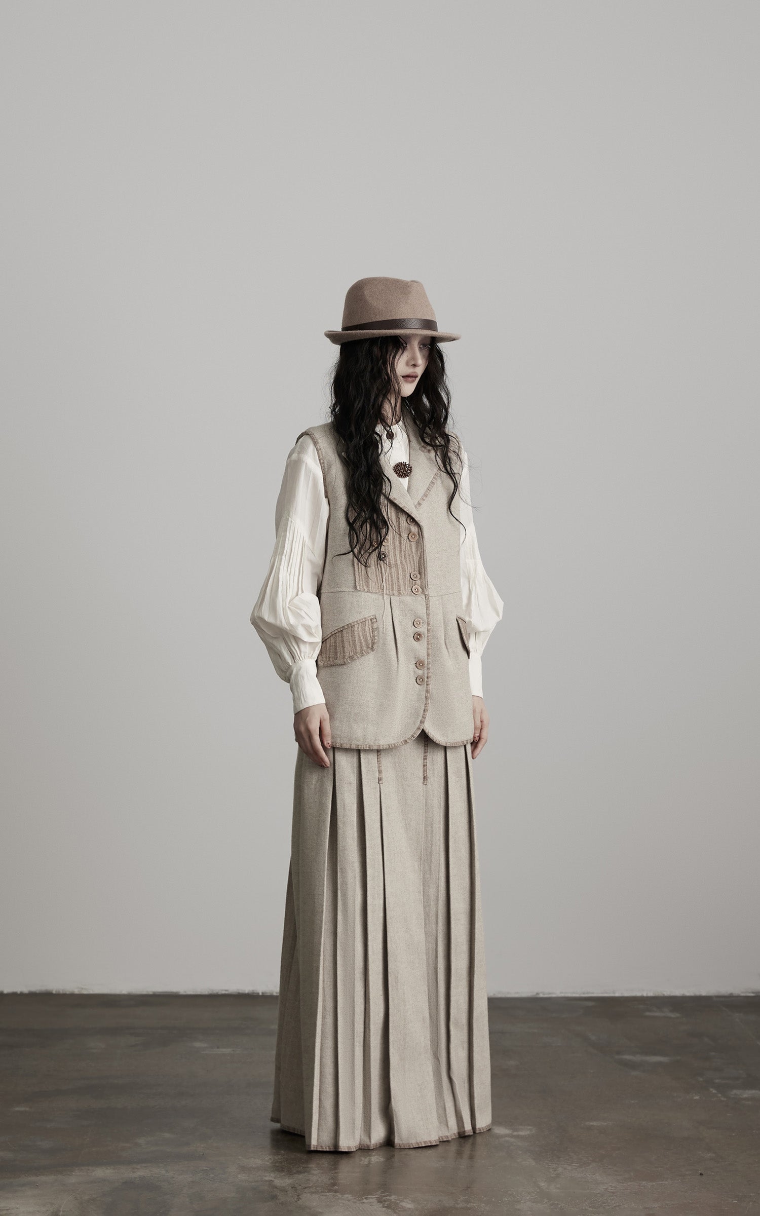 INDULGE Herringbone Pleated Maxi Skirt