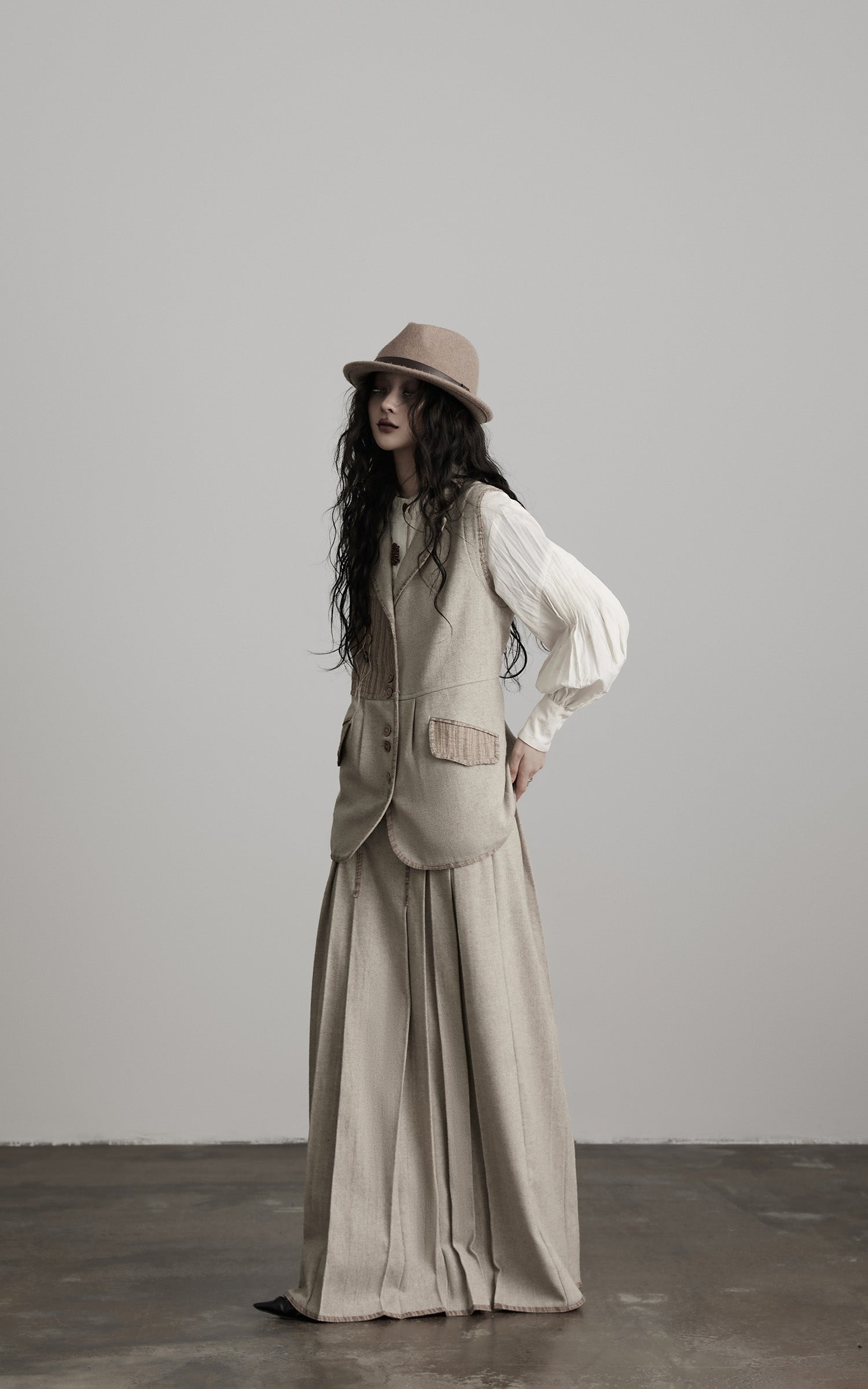 INDULGE Herringbone Pleated Maxi Skirt