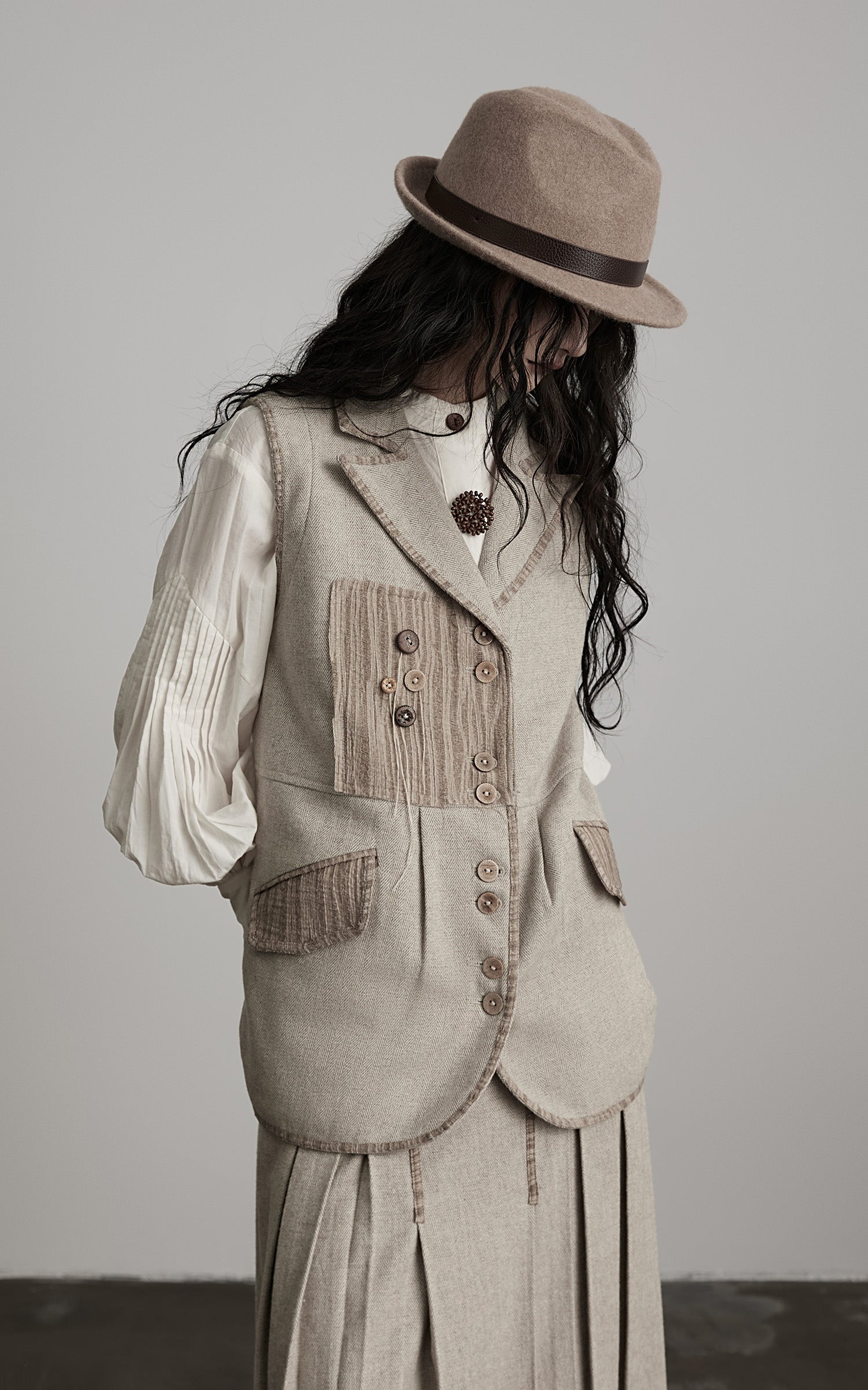 INDULGE Wool Patchwork Vest with Textured Panels