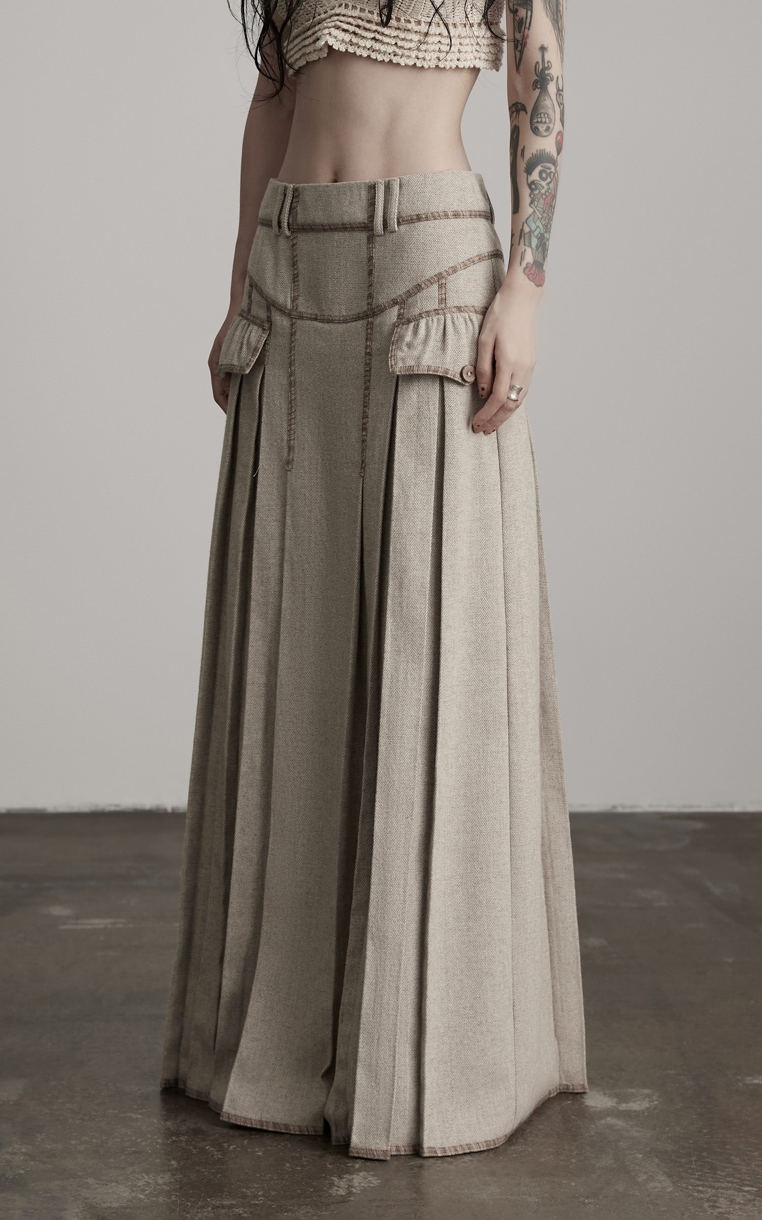 INDULGE Herringbone Pleated Maxi Skirt