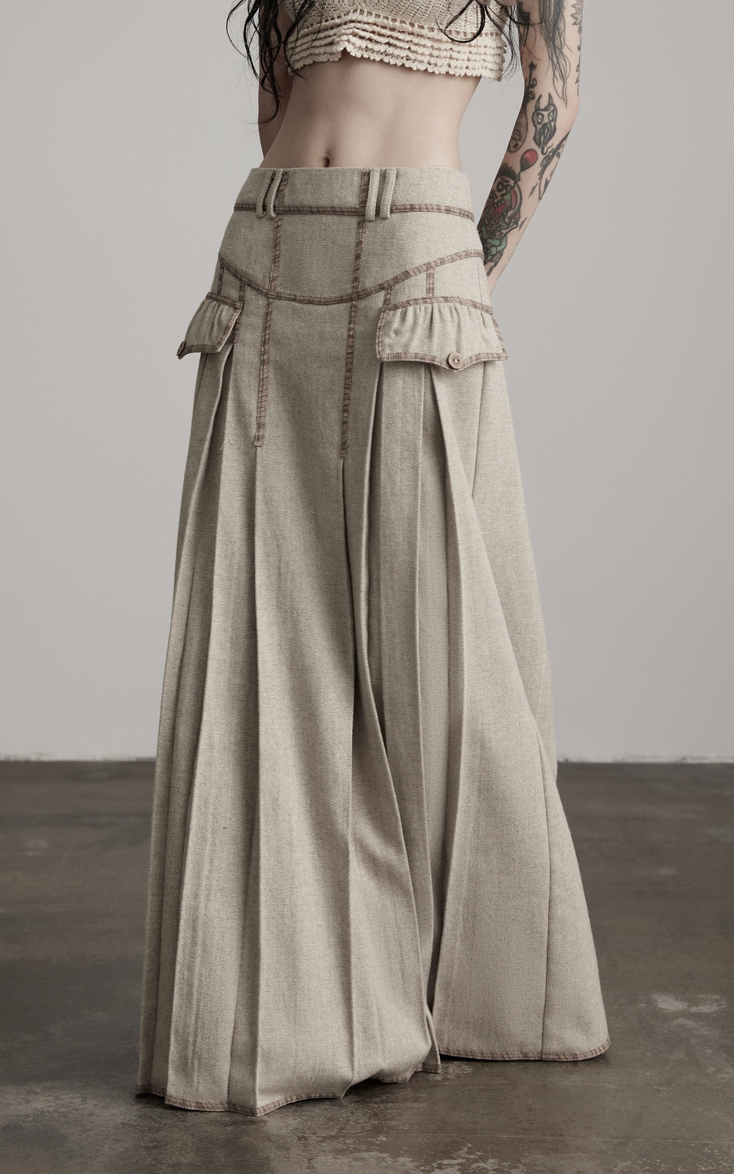 INDULGE Herringbone Pleated Maxi Skirt