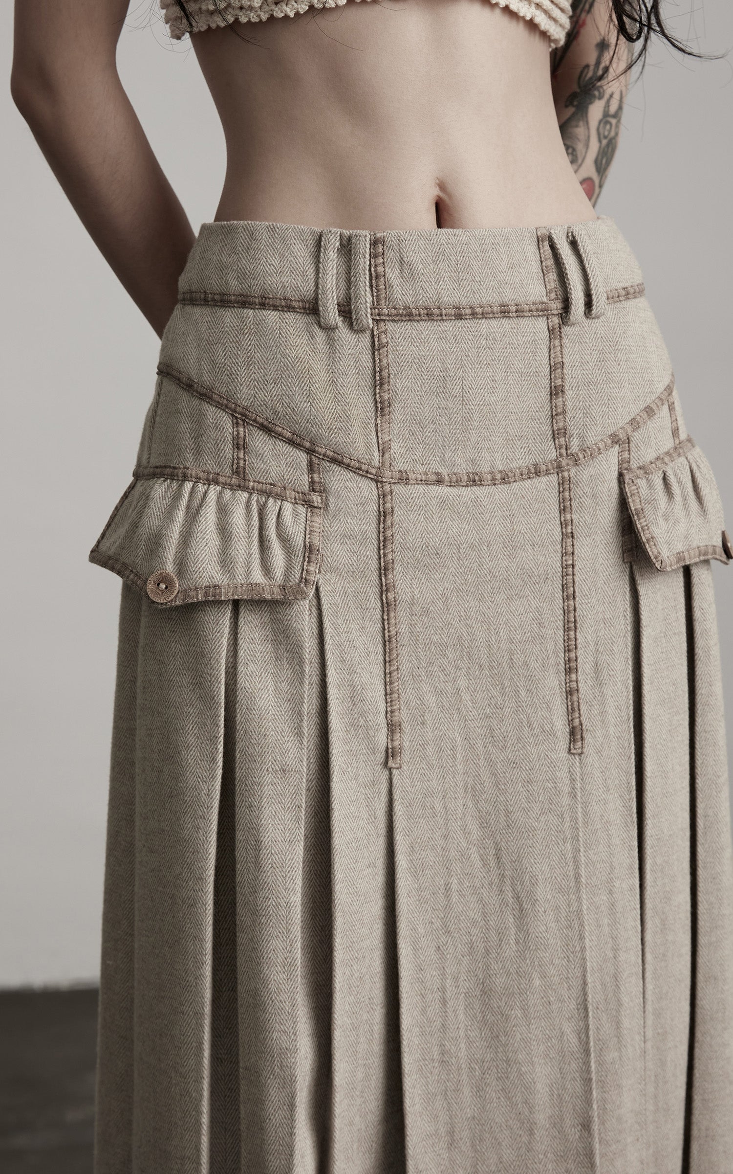 INDULGE Herringbone Pleated Maxi Skirt