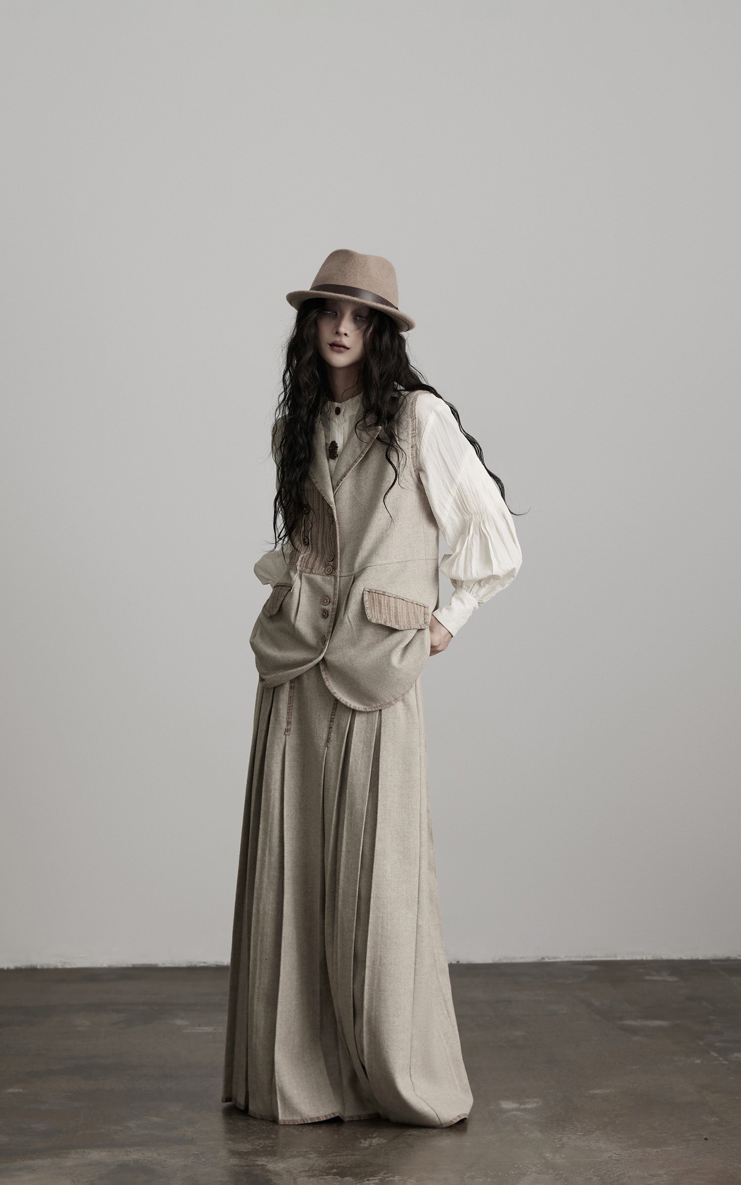 INDULGE Herringbone Pleated Maxi Skirt