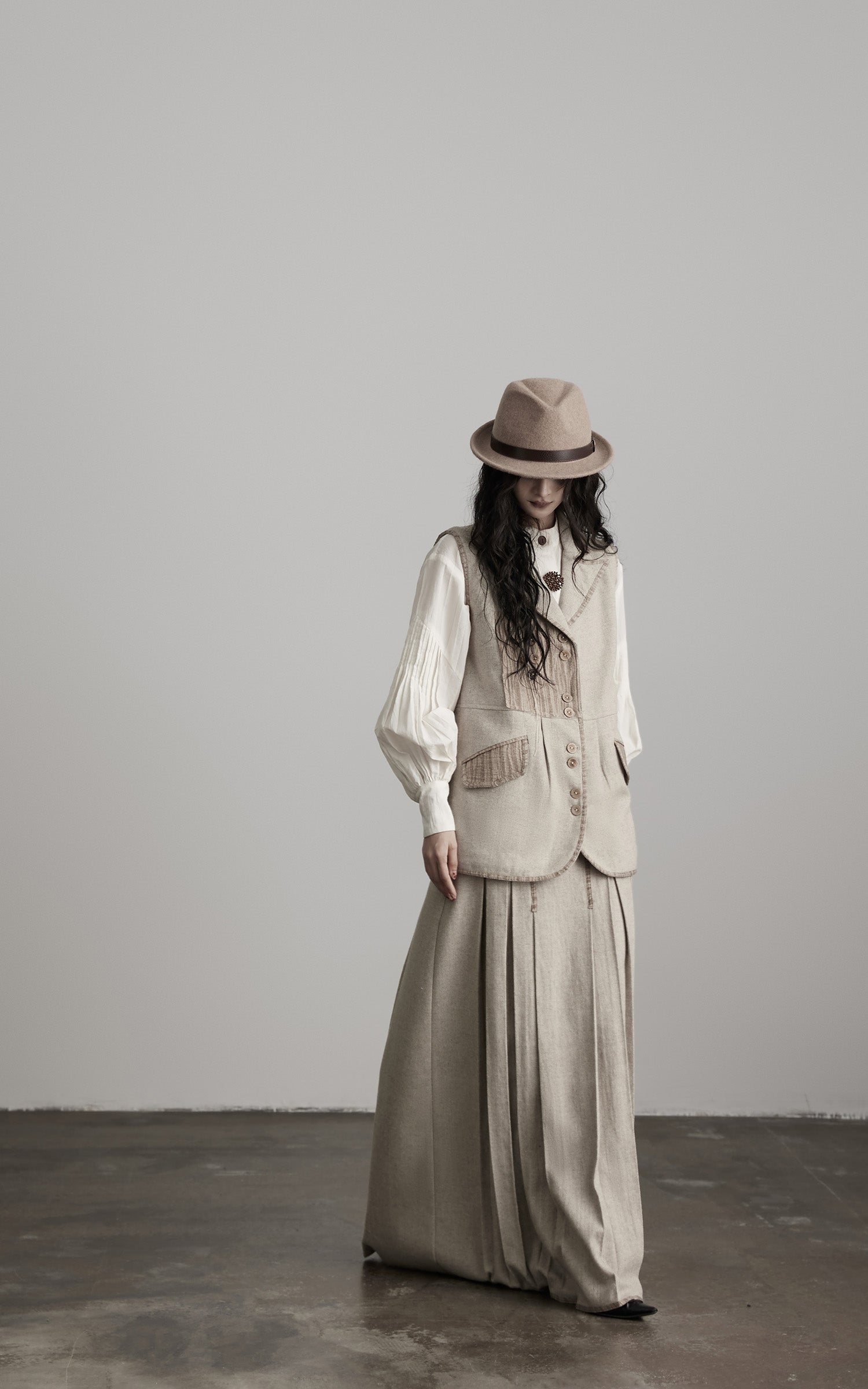 INDULGE Herringbone Pleated Maxi Skirt