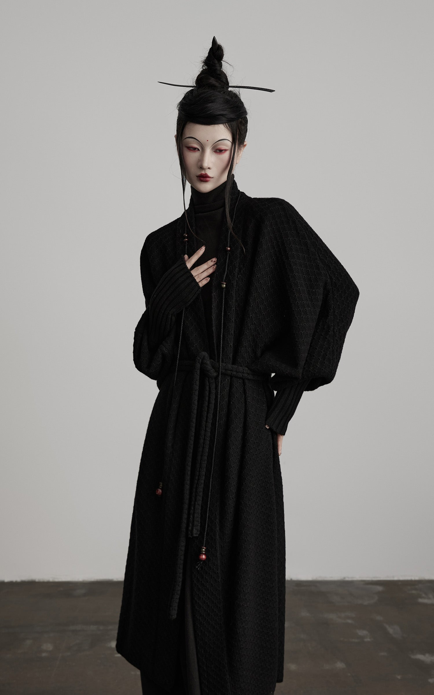 INDULGE Textured Knit Long Cardigan with Draped Silhouette