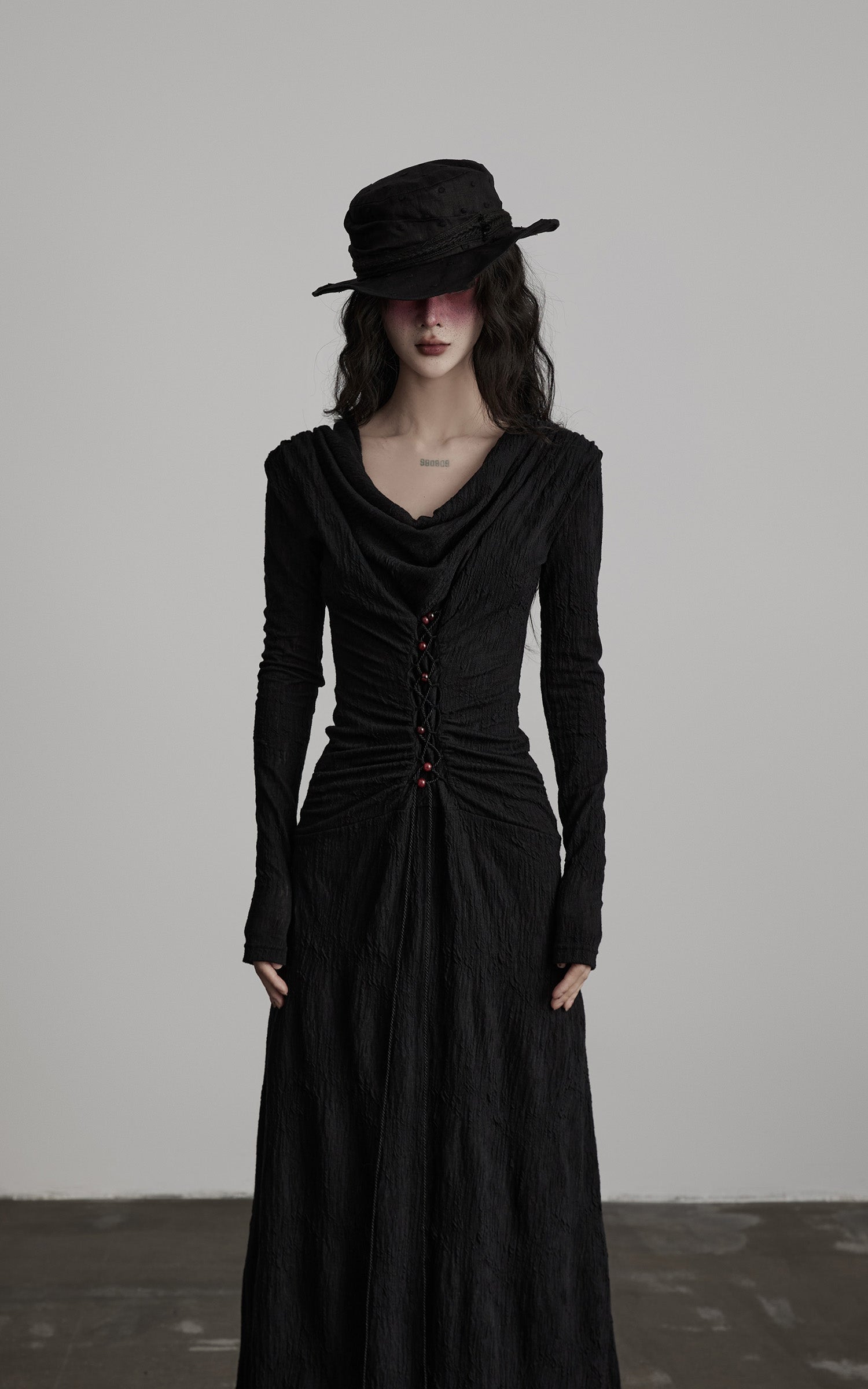 INDULGE Textured Ruched Draped Long Dress