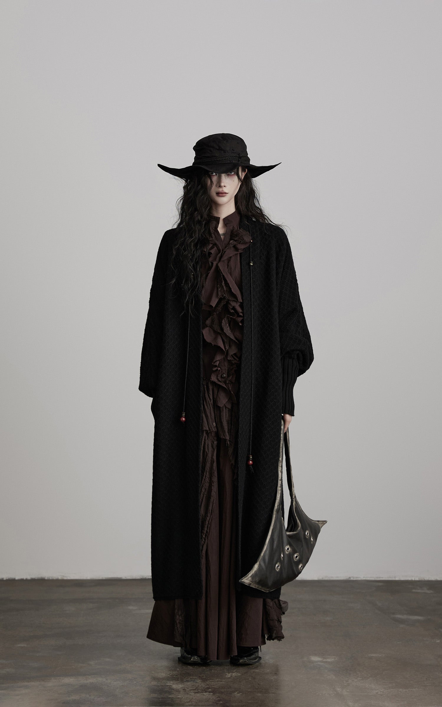 INDULGE Textured Knit Long Cardigan with Draped Silhouette