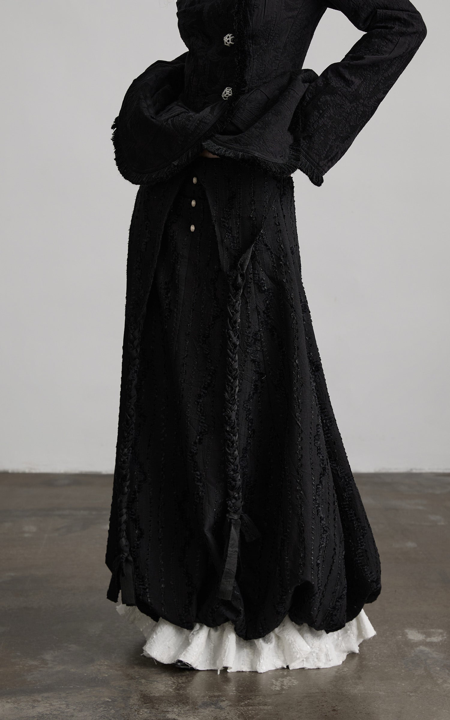 INDULGE Textured Layered Maxi Skirt with Braided Details