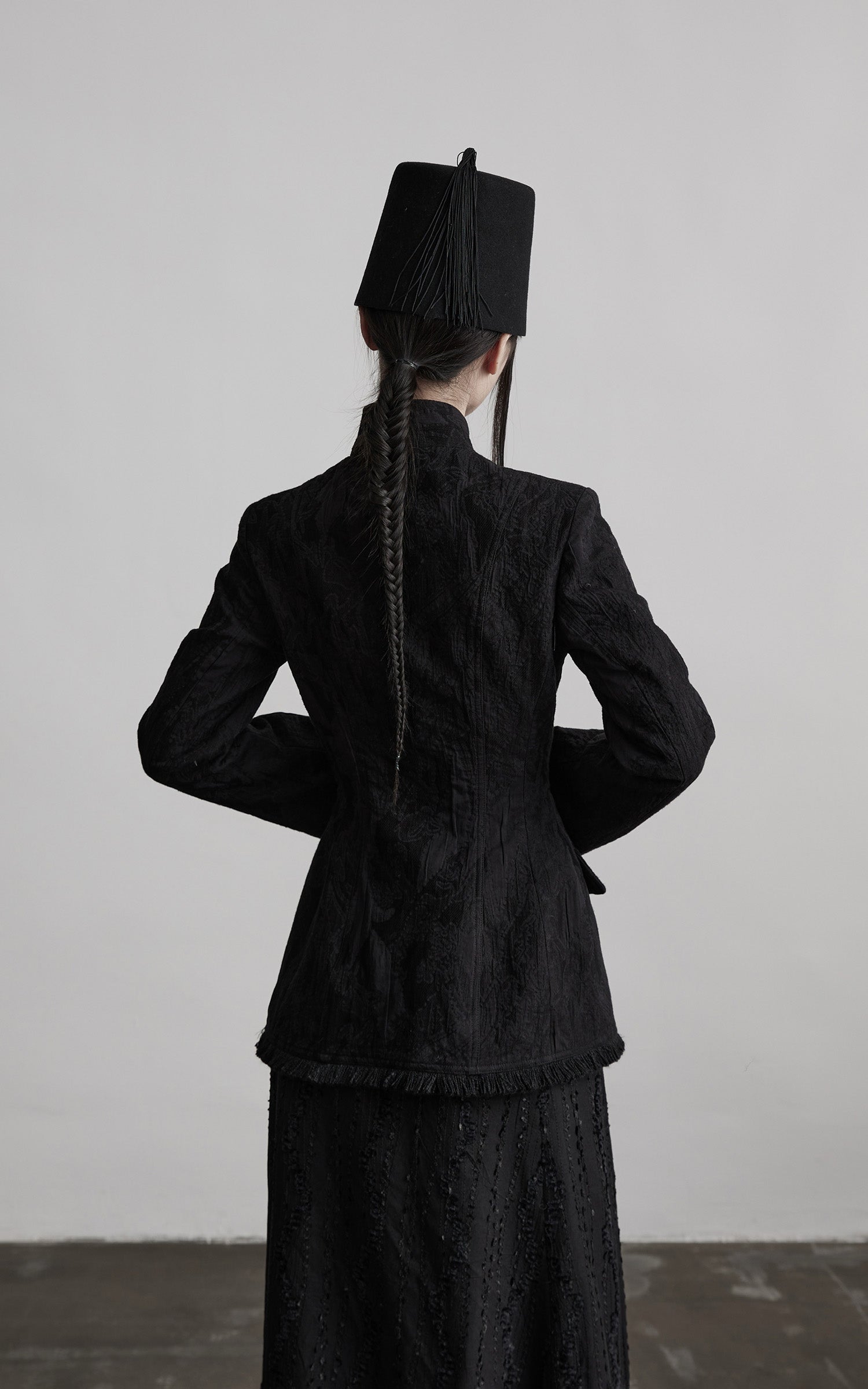 INDULGE Structured Textured Blazer with Sculpted Silhouette and Hand-Woven Knot Buttons