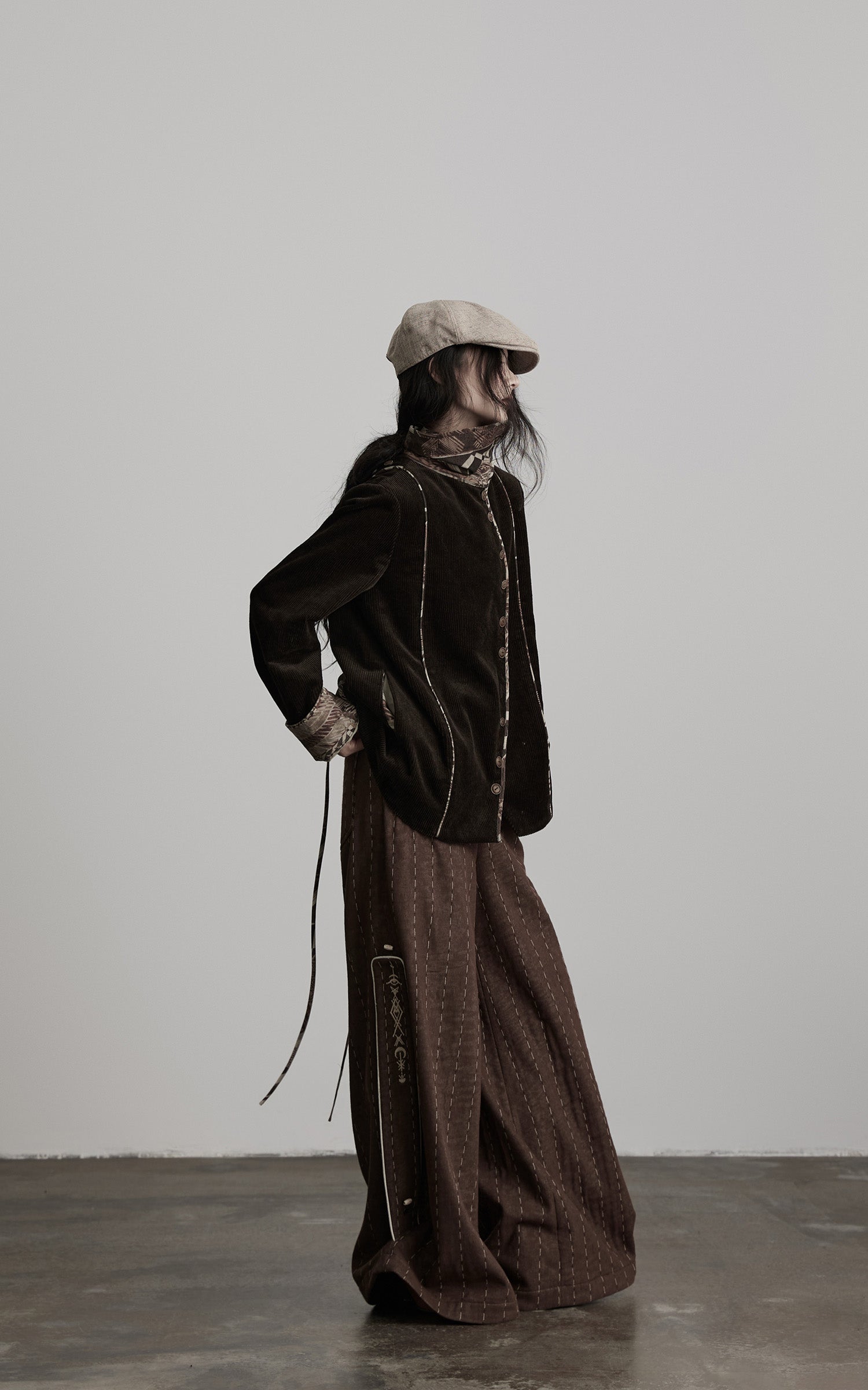 INDULGE Structured Embroidered Wide-Leg Trousers