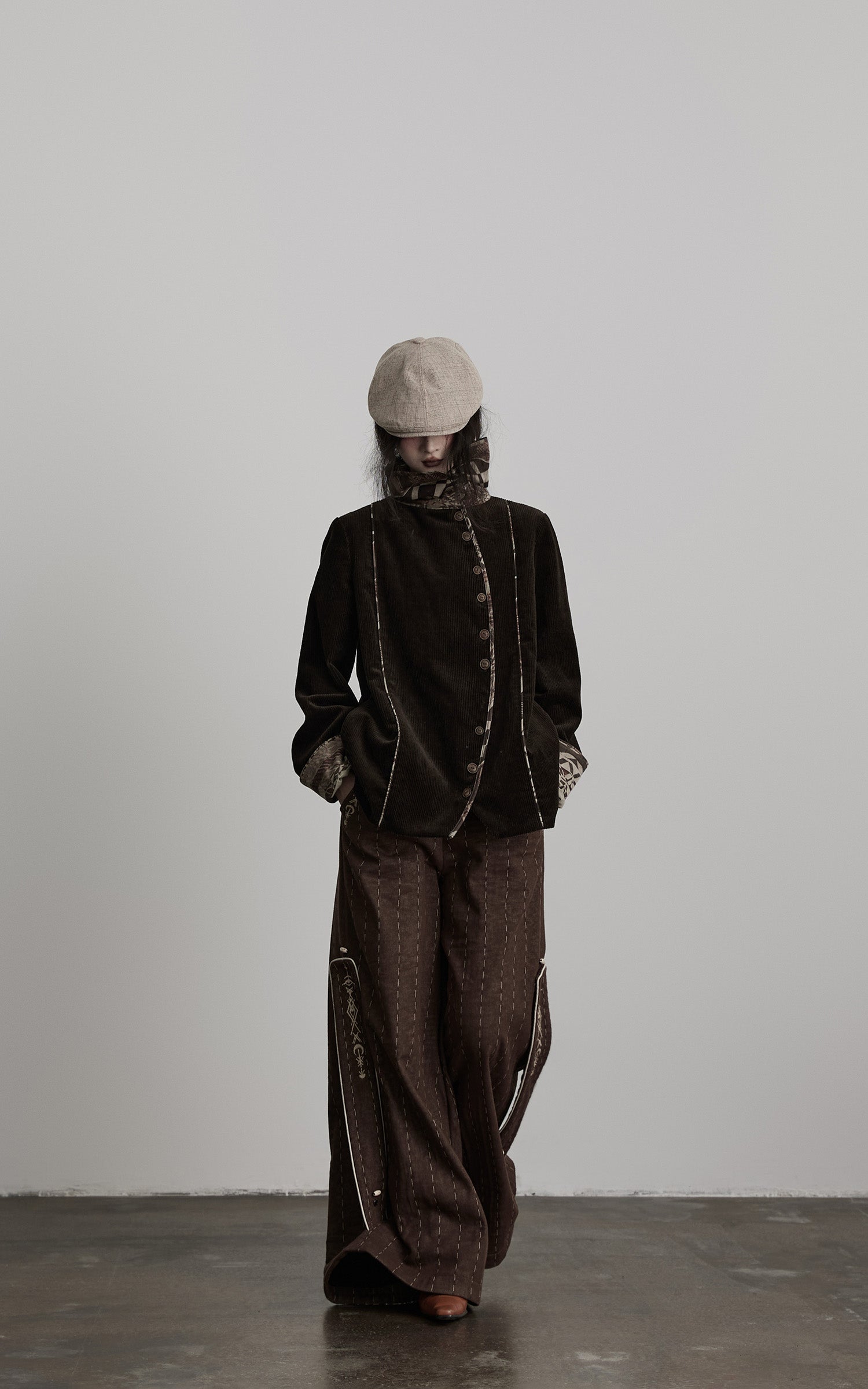 INDULGE Structured Embroidered Wide-Leg Trousers