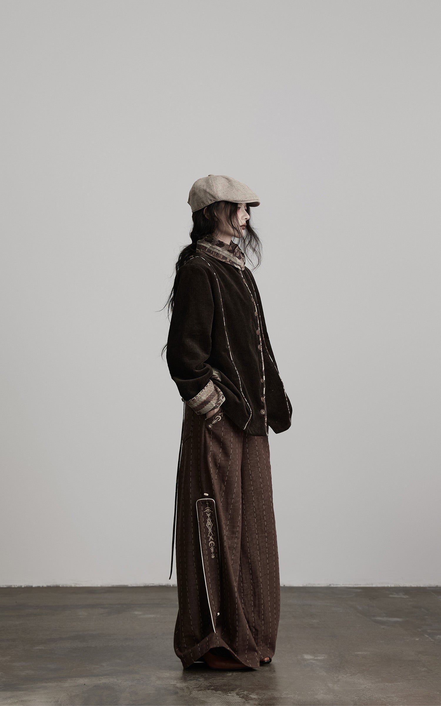 INDULGE Structured Embroidered Wide-Leg Trousers