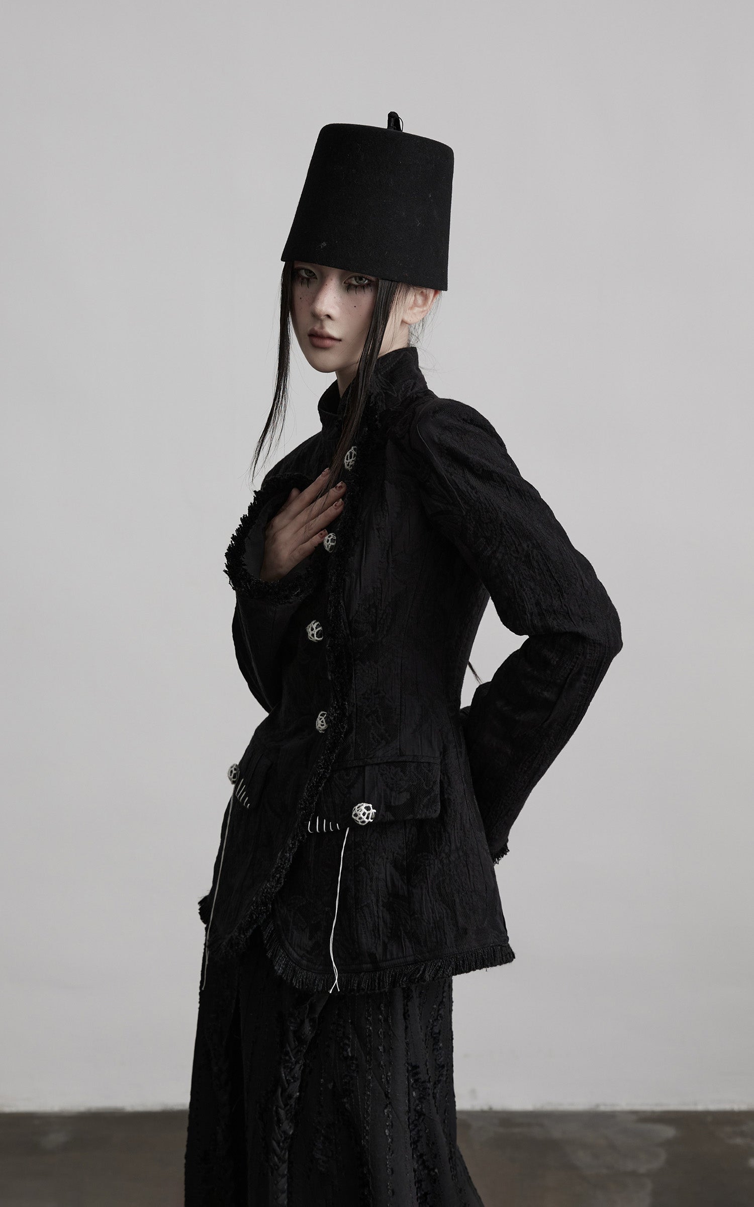 INDULGE Structured Textured Blazer with Sculpted Silhouette and Hand-Woven Knot Buttons