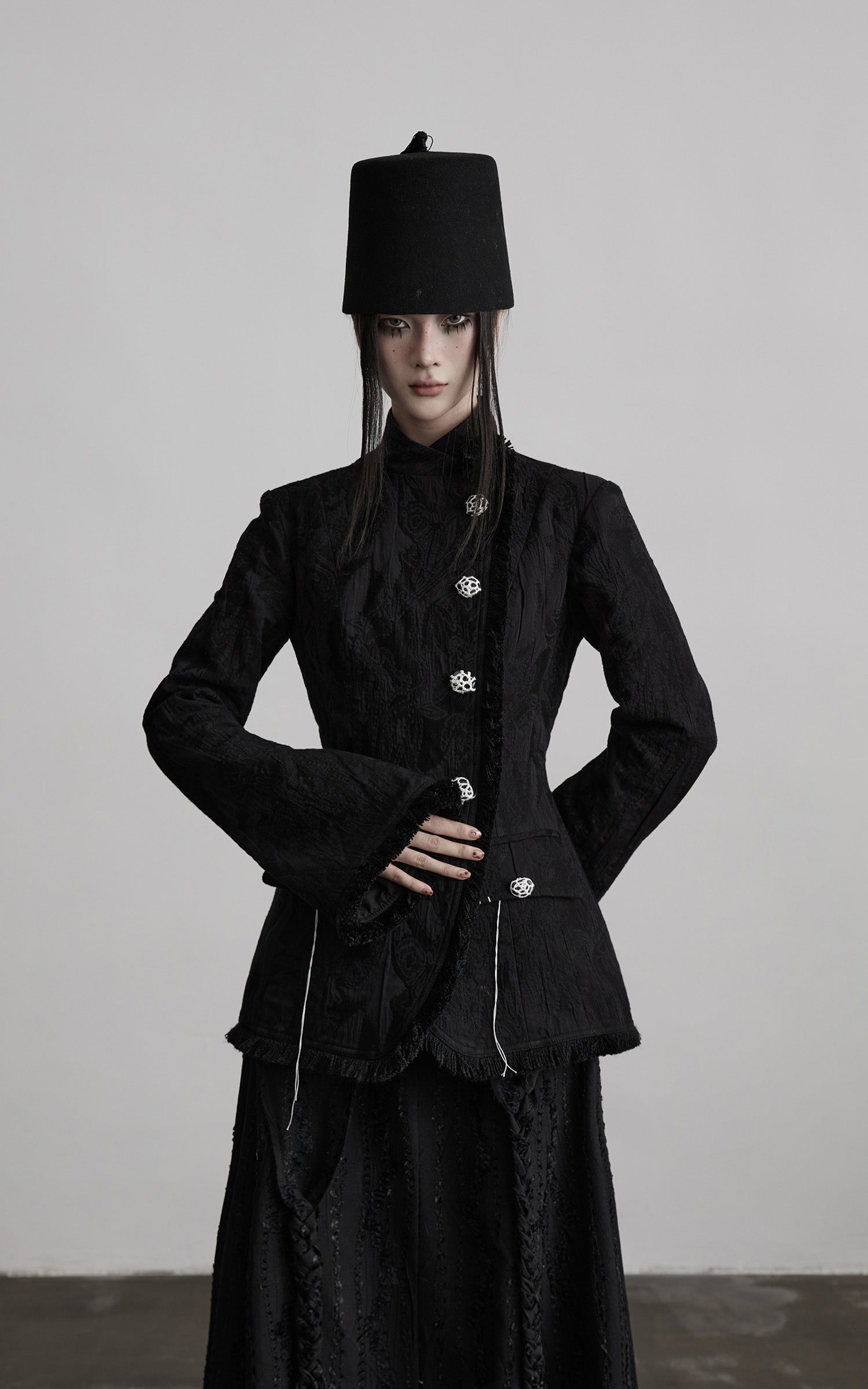 INDULGE Structured Textured Blazer with Sculpted Silhouette and Hand-Woven Knot Buttons