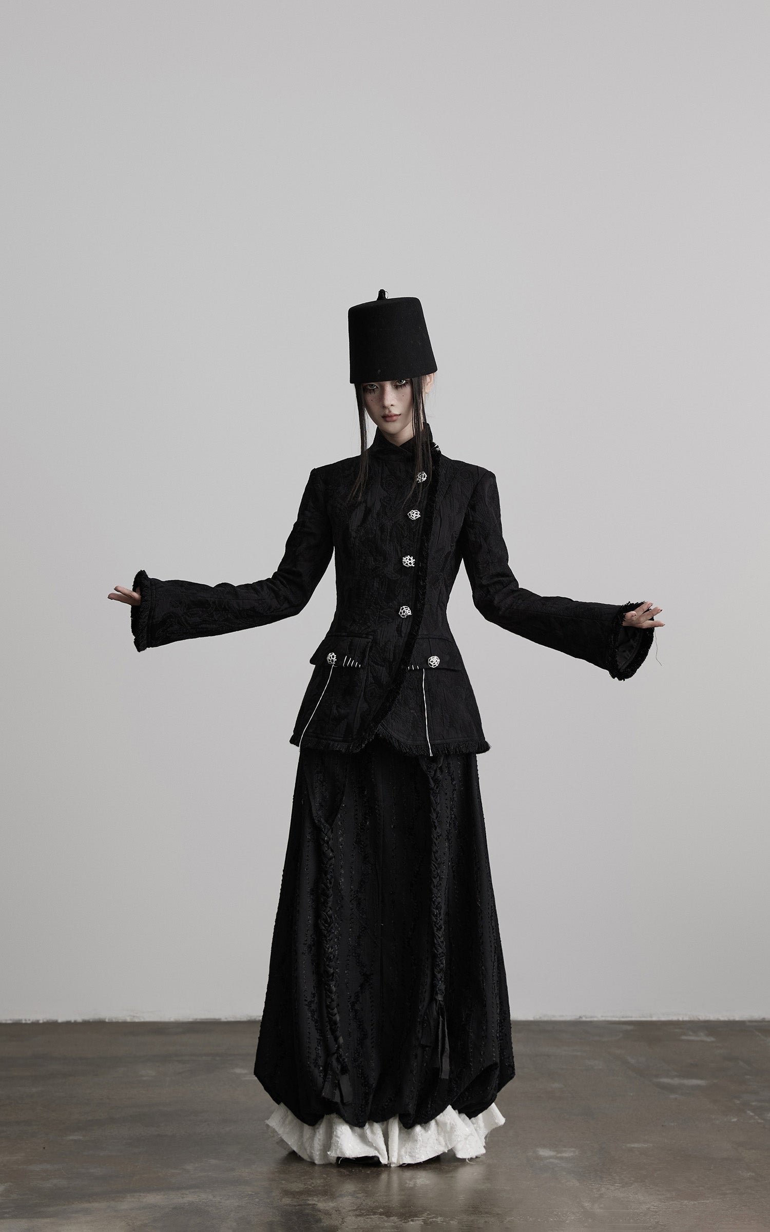 INDULGE Structured Textured Blazer with Sculpted Silhouette and Hand-Woven Knot Buttons