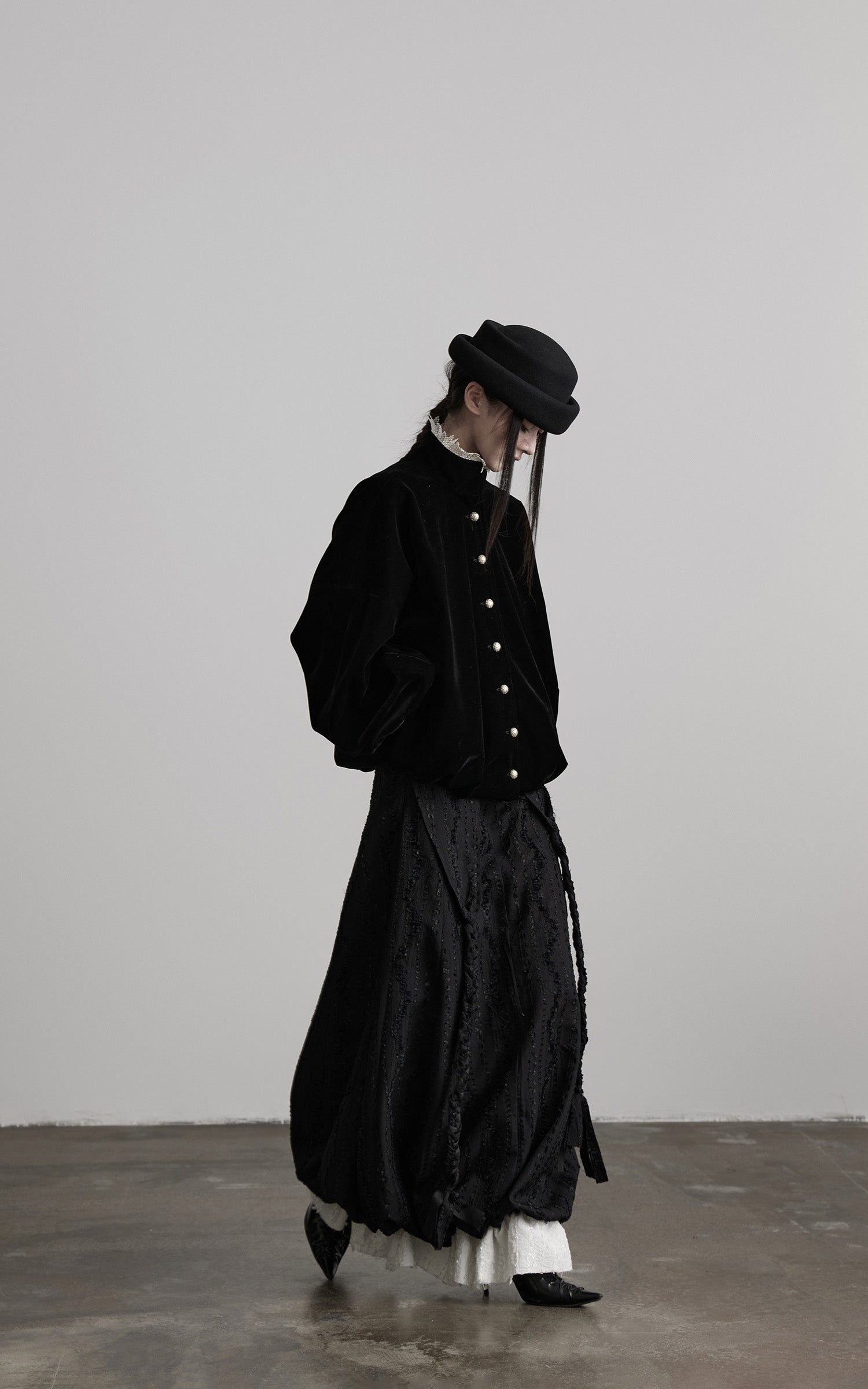 INDULGE Velvet Sculpted Jacket with Lace Collar & Antique Buttons