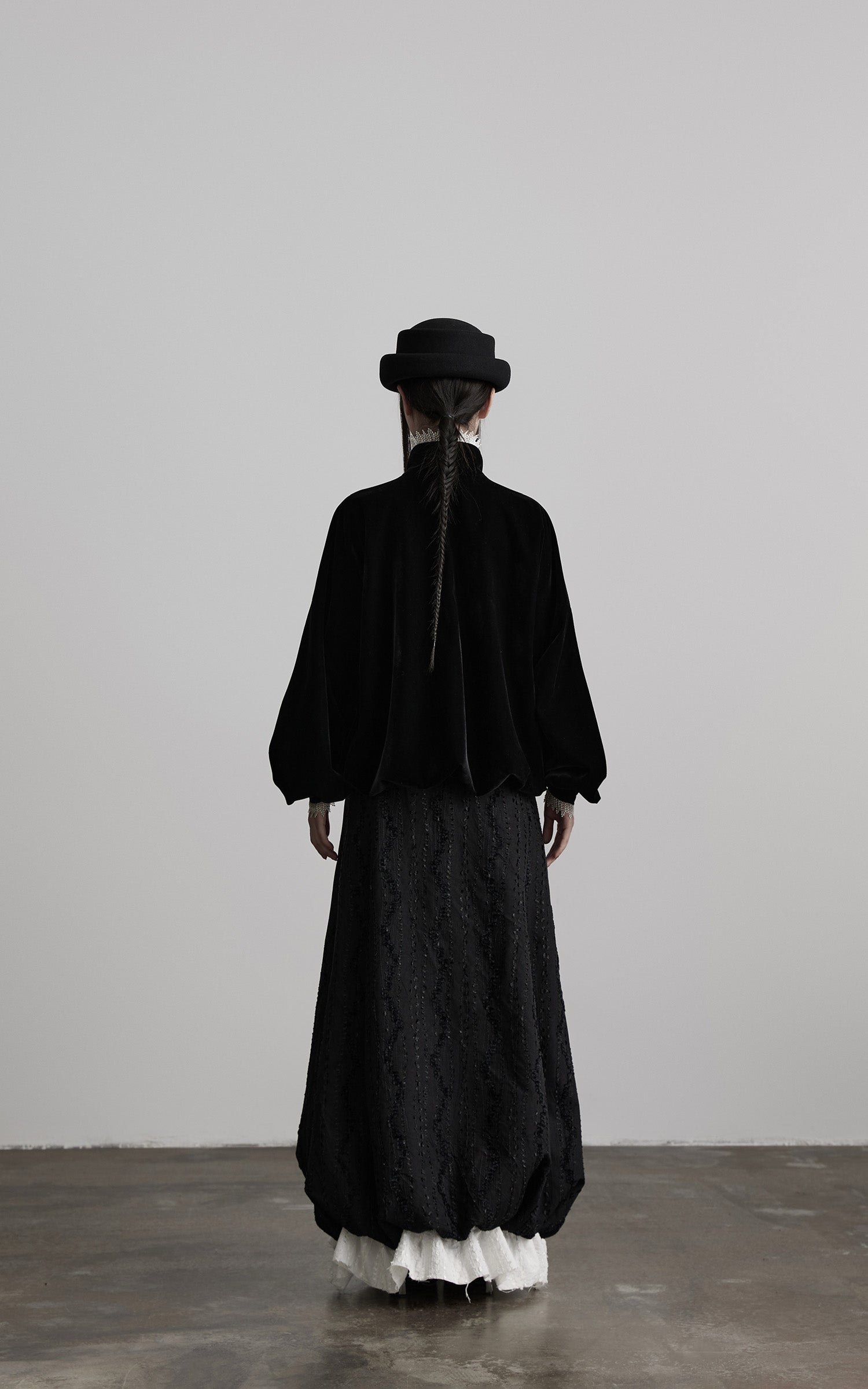 INDULGE Velvet Sculpted Jacket with Lace Collar & Antique Buttons