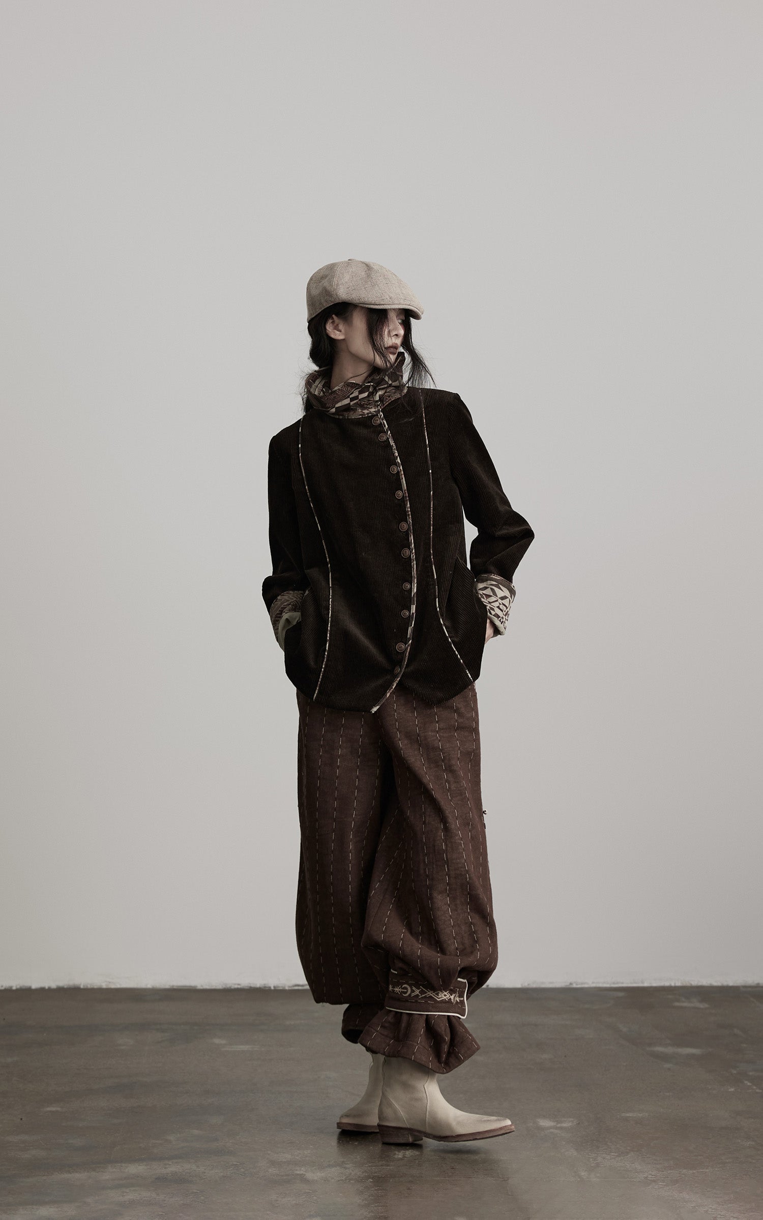 INDULGE Structured Embroidered Wide-Leg Trousers