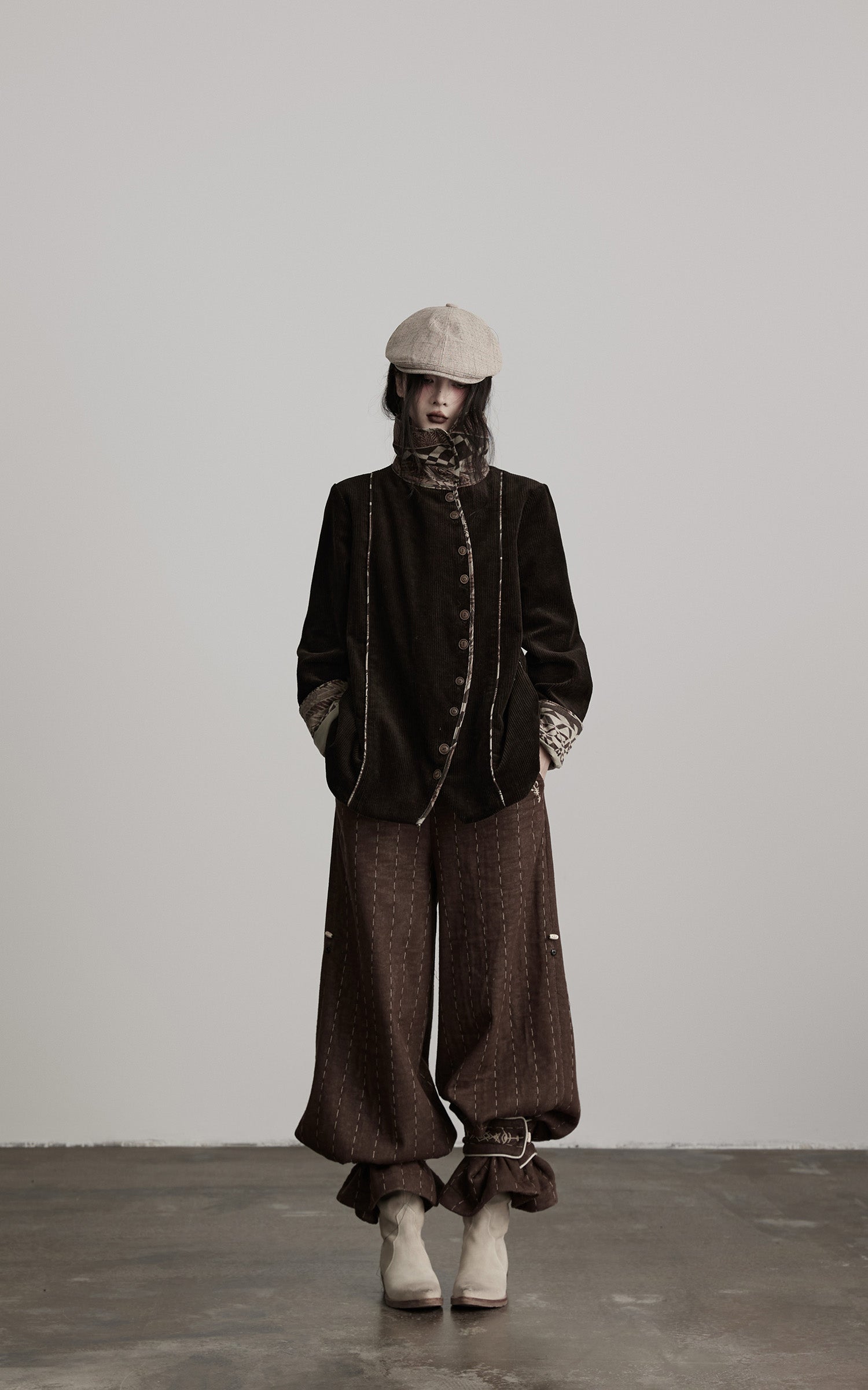 INDULGE Structured Embroidered Wide-Leg Trousers